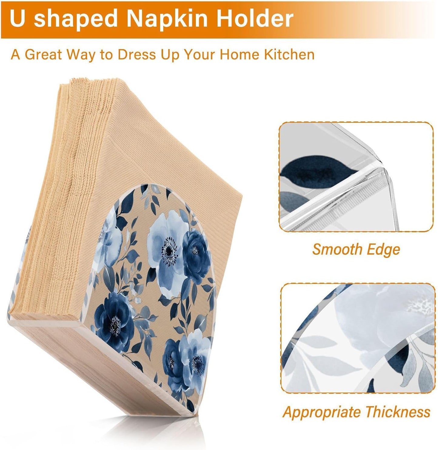 Watercolor Gray Peony Flowers Napkin Holder / Blue Floral