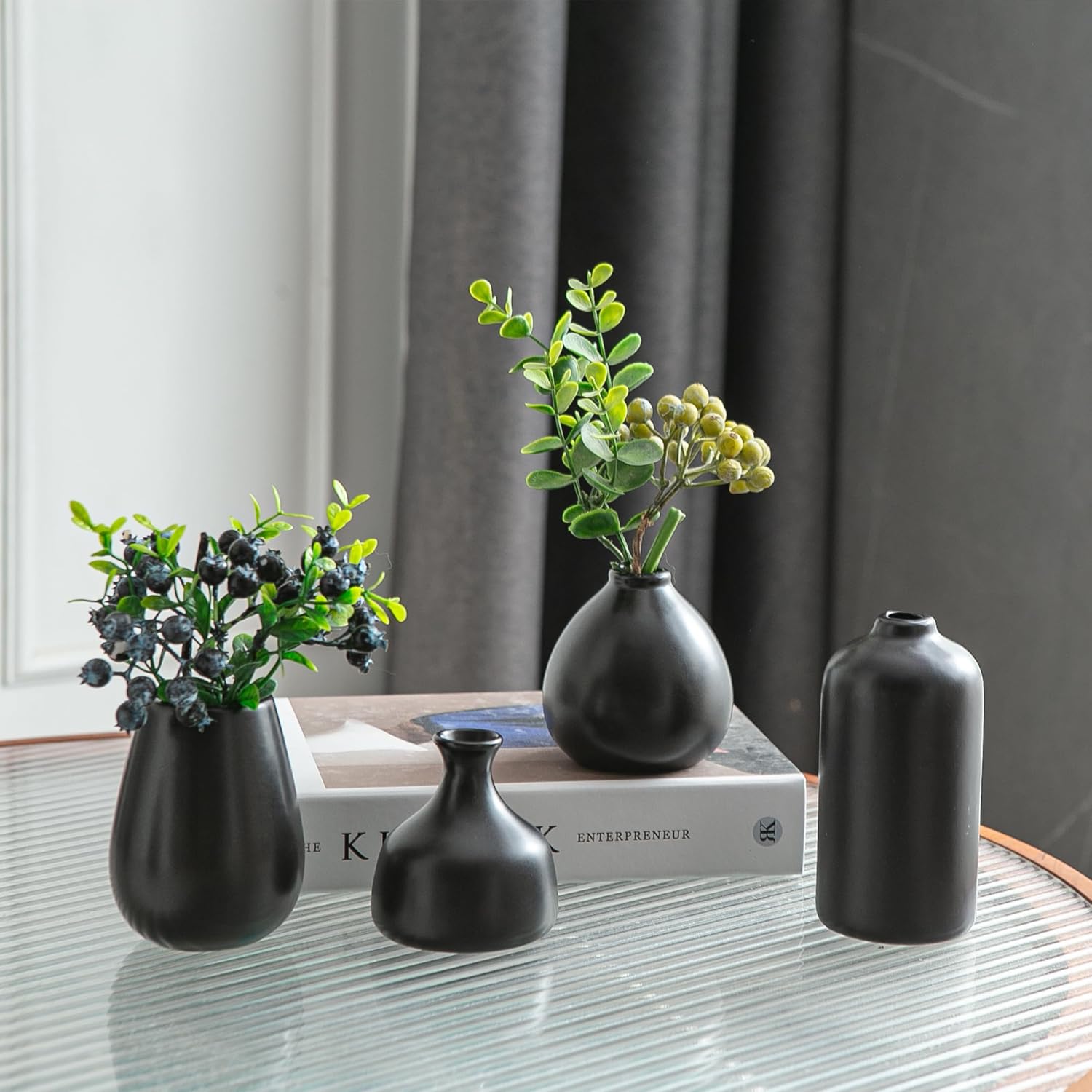 Small Ceramic Vase / Black / Set of 11