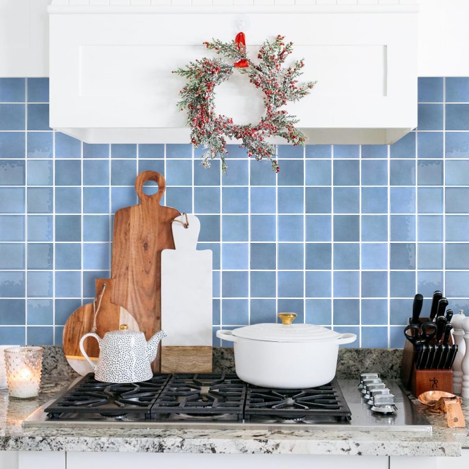 Textured Speckles Peel and Stick Backsplash Tiles- of -3D Adhesive / Gray/blue / 12 x 12 / Set of 10