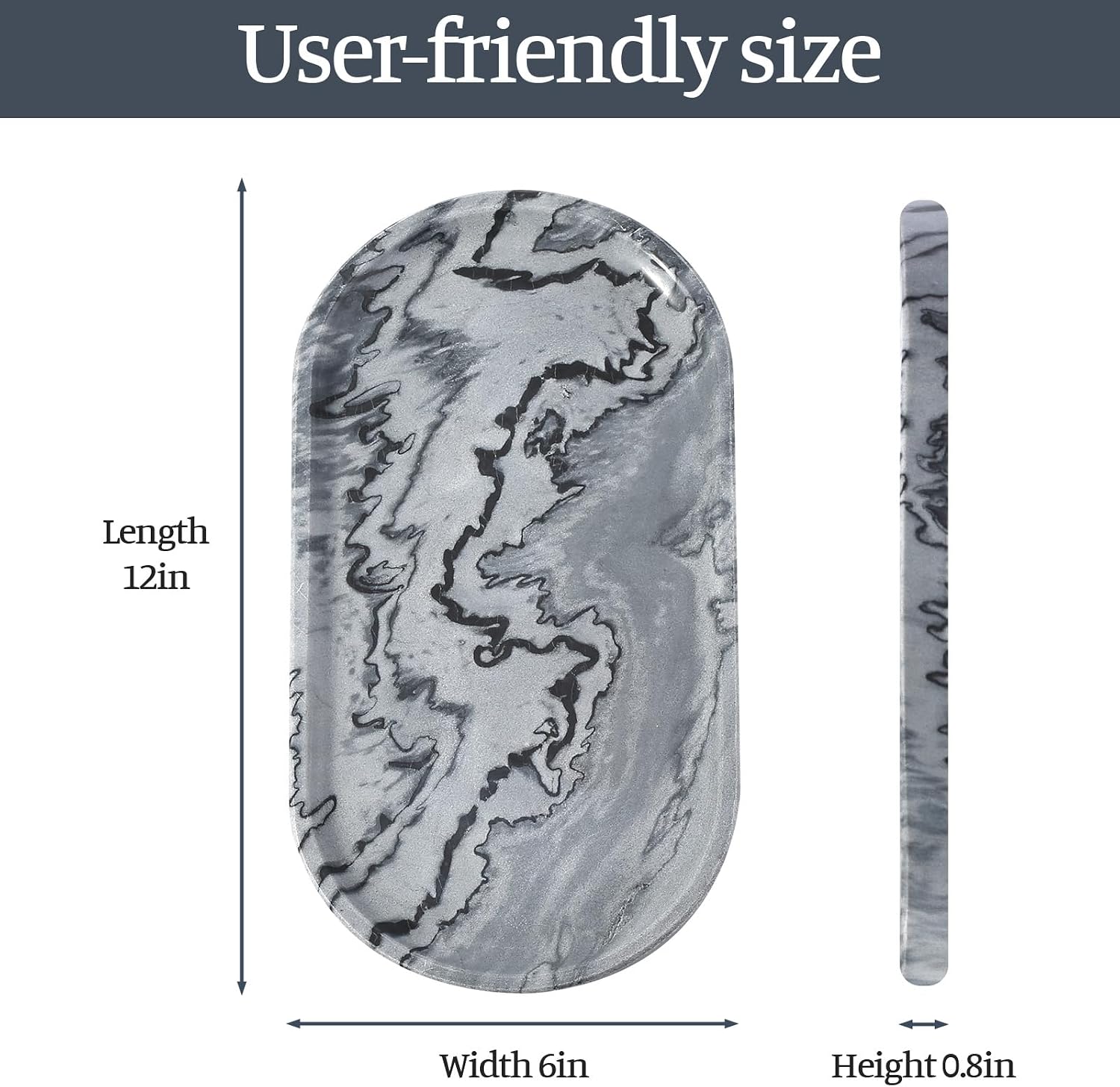Candles / Natural Marble Tray / Elephant Grey / 12 x 6 x 0.8