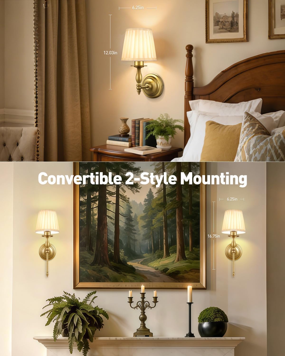10000mAh Battery Operated Wall Sconce Set of 2,Rechargeable Wall Sconces set of Two,Vintage Gold Sconces Wall