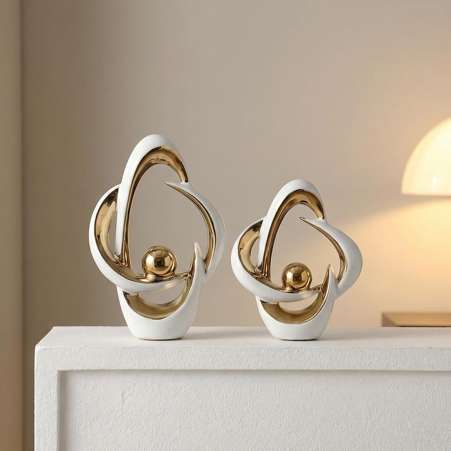 Ceramic Statues Home Decor Modern Aesthetic Abstract Art Decorative / White and Gold / Set of 2