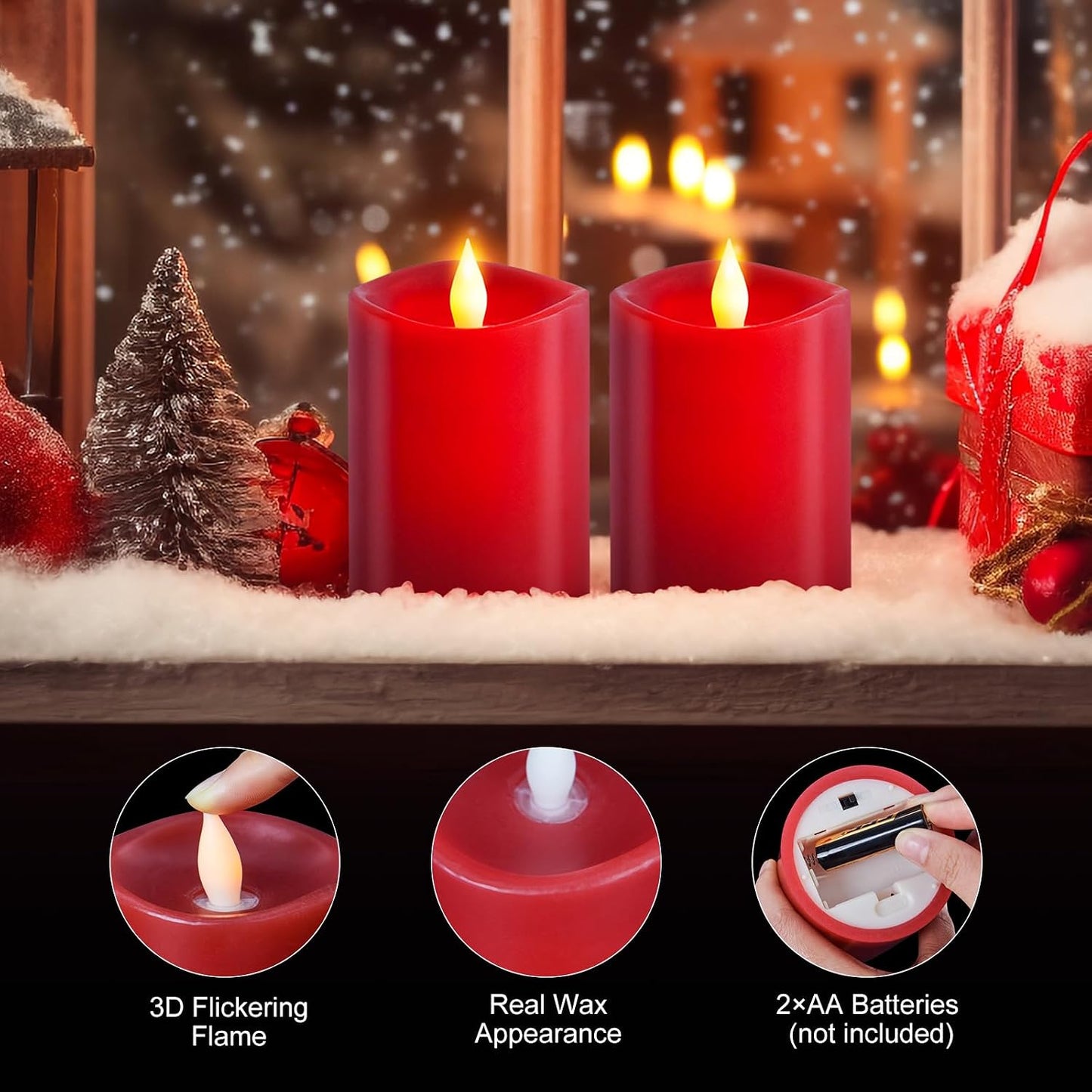 3x4 Flickering Flameless Candles Set of 2,Real Wax led Candles Flickering,with Timer,4 inch Flameless Candles with