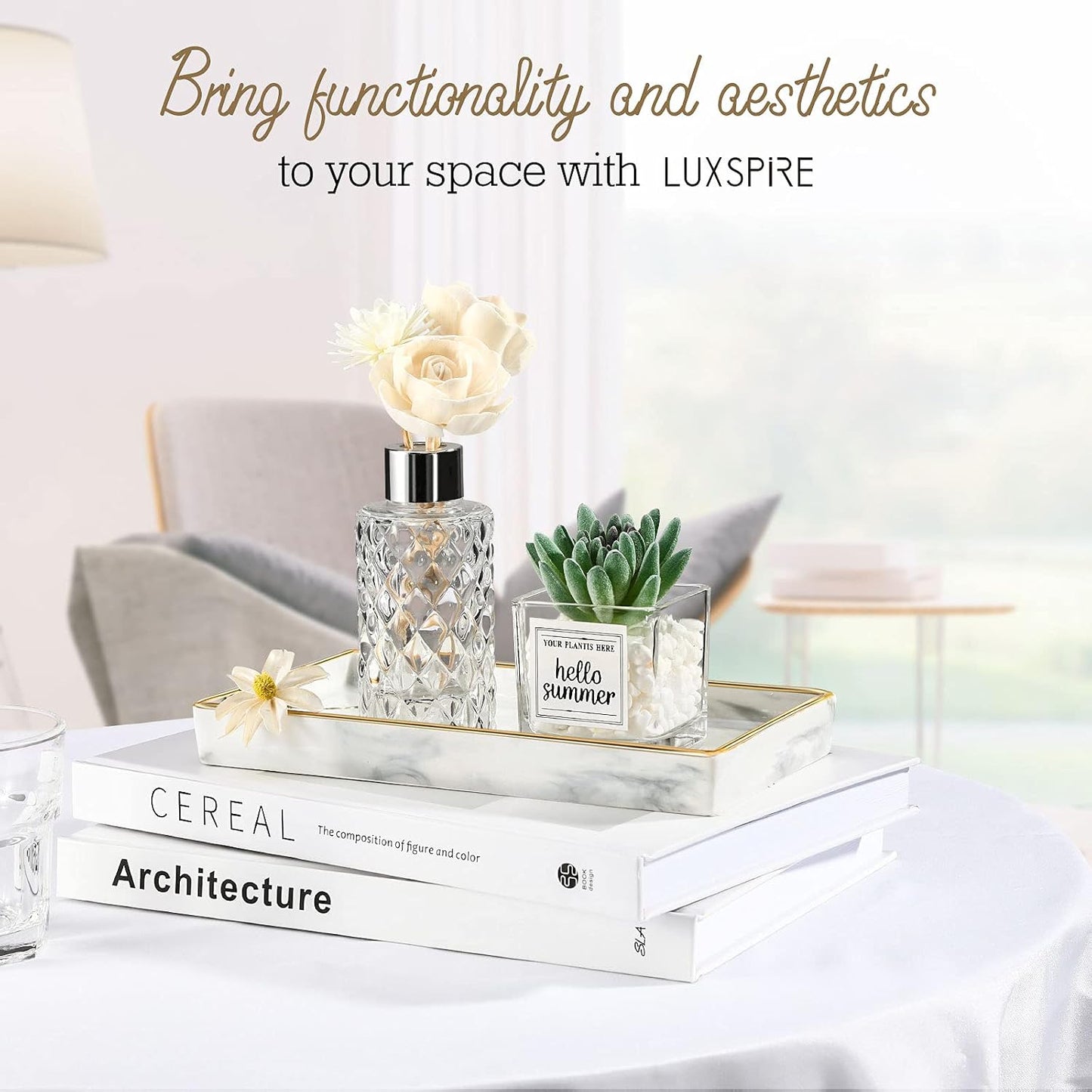 Marble Ceramic Jewelry Dish Tray / Marble White + Gold / Small