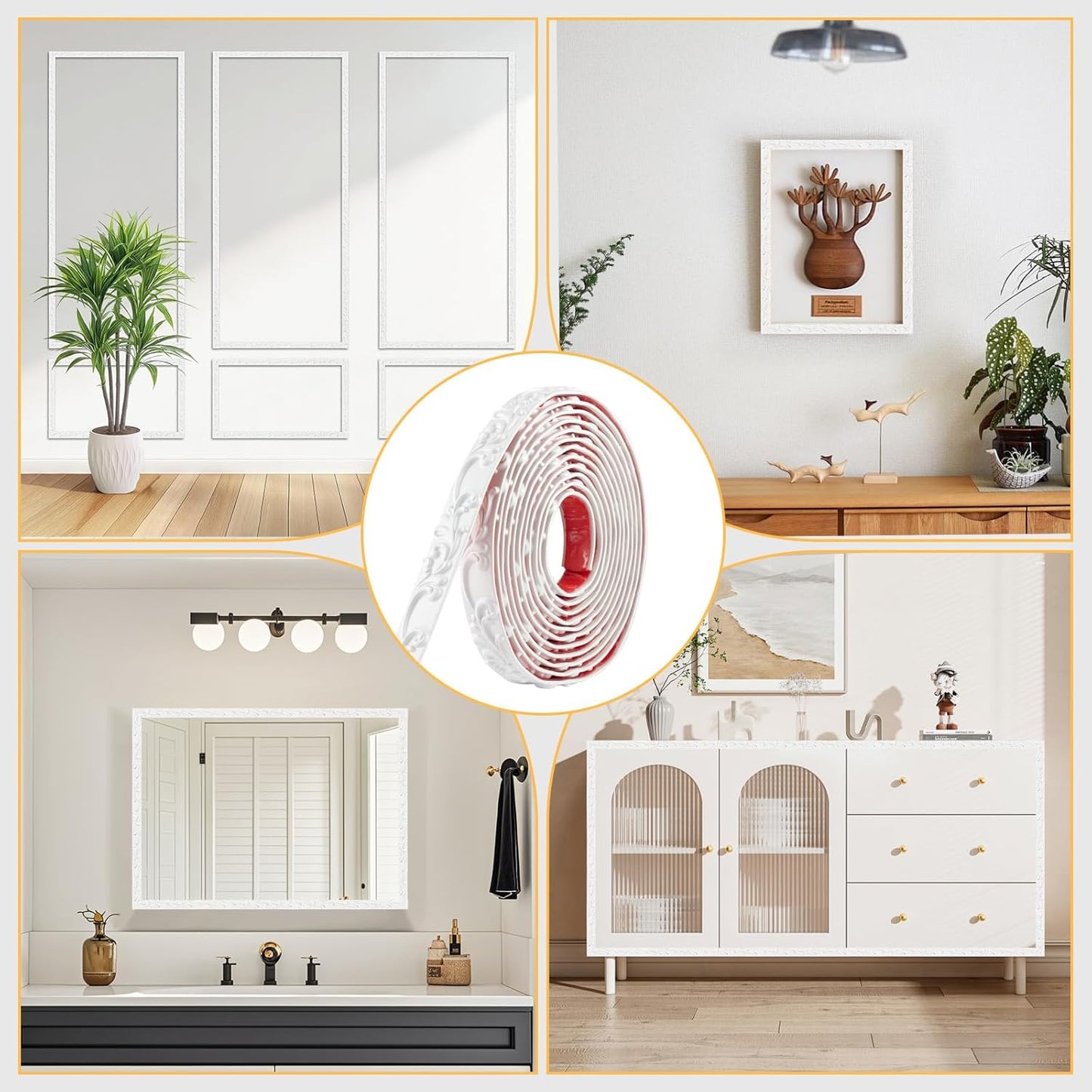 Flexible Decorative Mirror Frame Border / White / 16.4 Inch