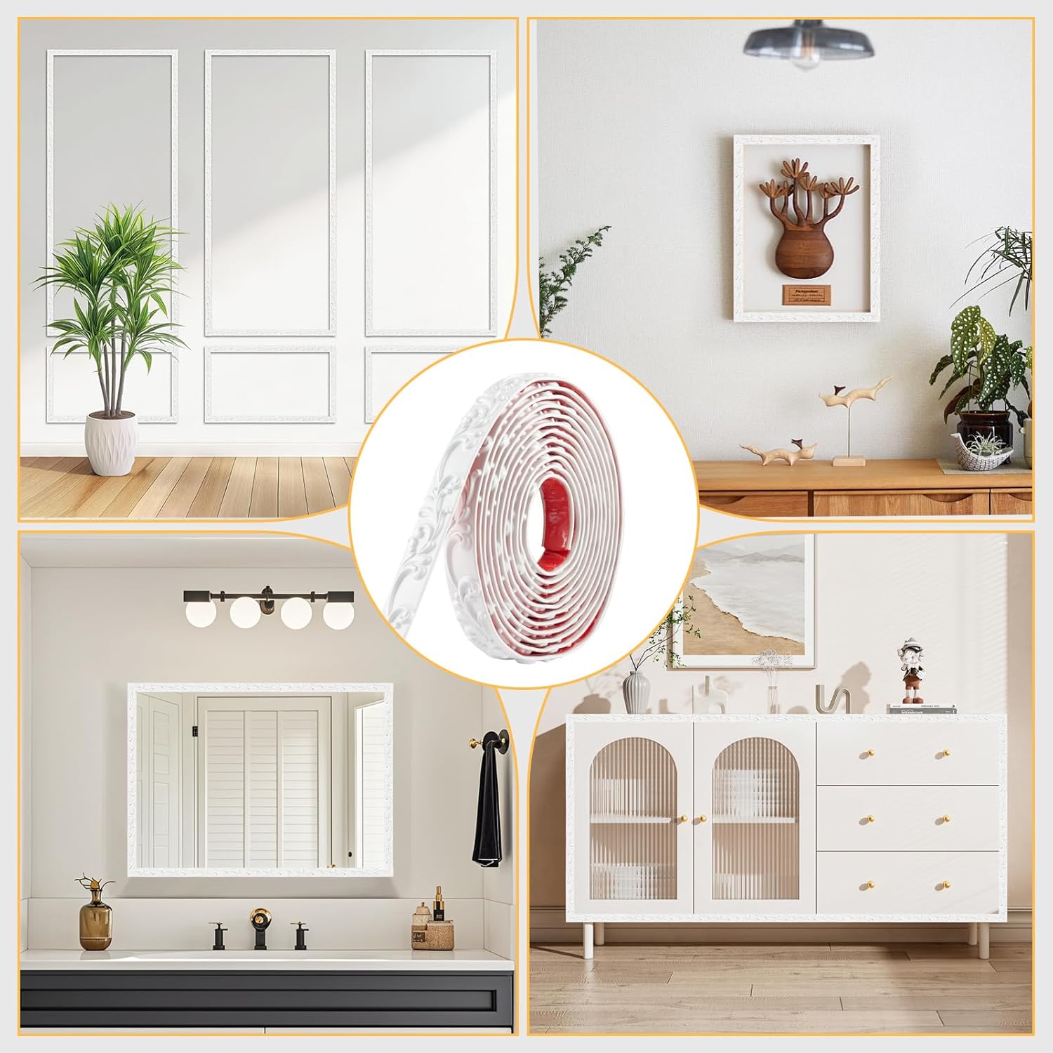 Flexible Decorative Mirror Frame Border / White / 16.4 Inch