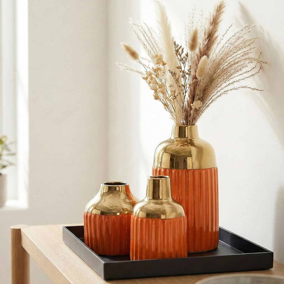 6 Pcs Fall Ceramic Pumpkin Vases Fall Flower Vase, Orange