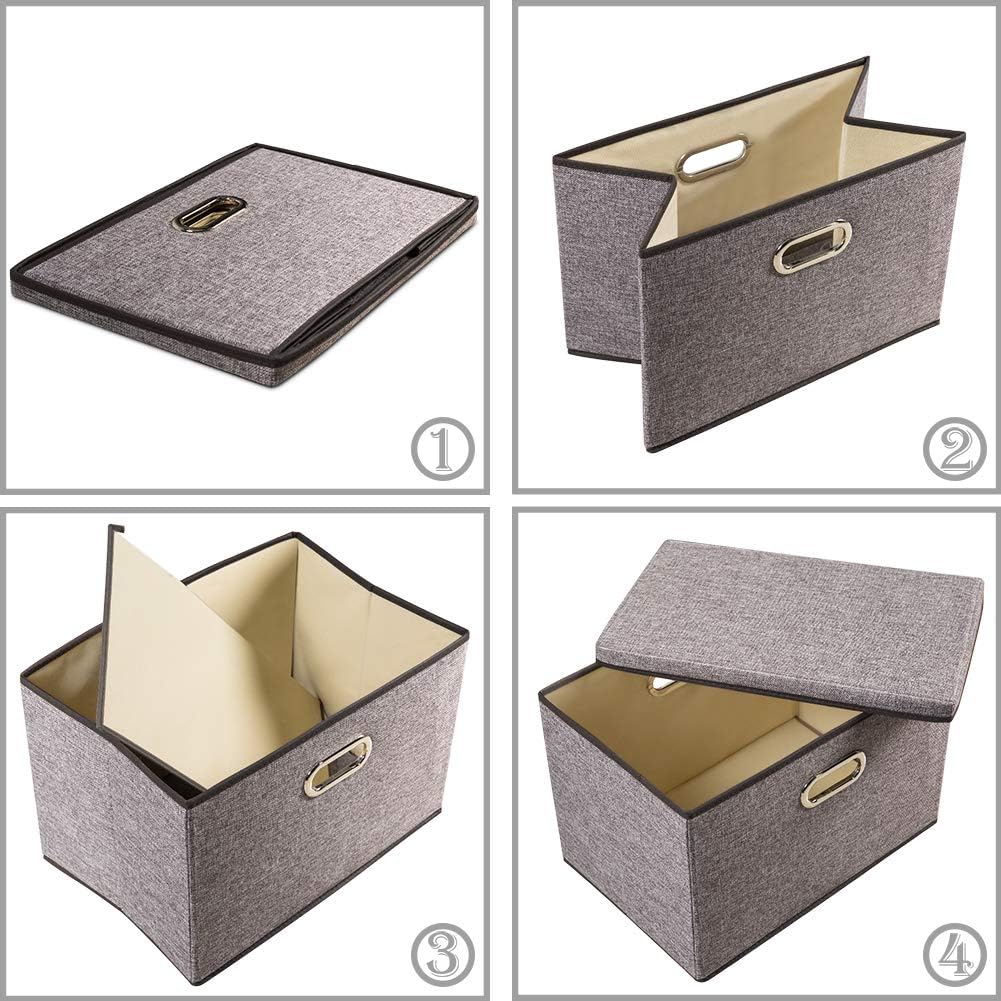 Lids Linen/Cotton Blend Foldable Storage Boxes Organizer / Gray / L / Set of 3
