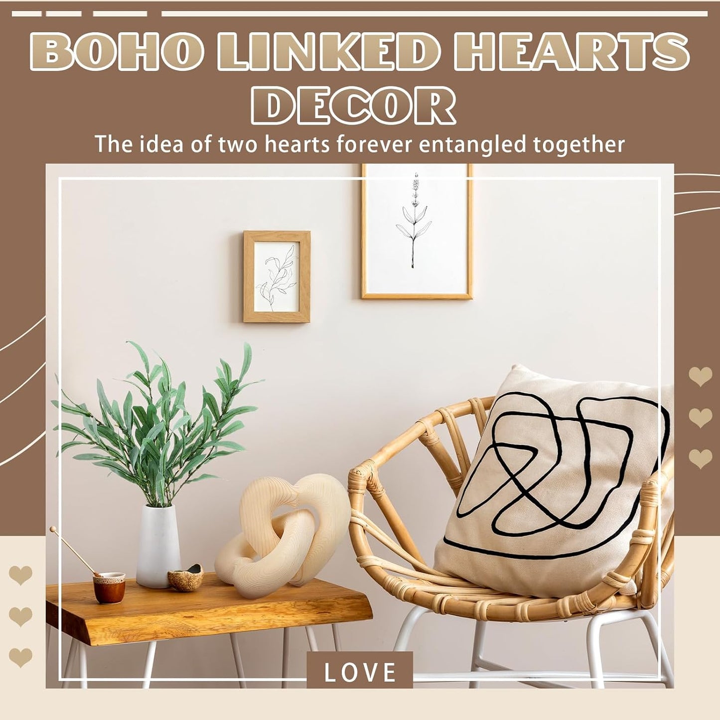 Interlocking Wooden Hearts Keepsake Mom Gifts Handmade Wooden Heart Knot Decor Wedding / Wood Grain