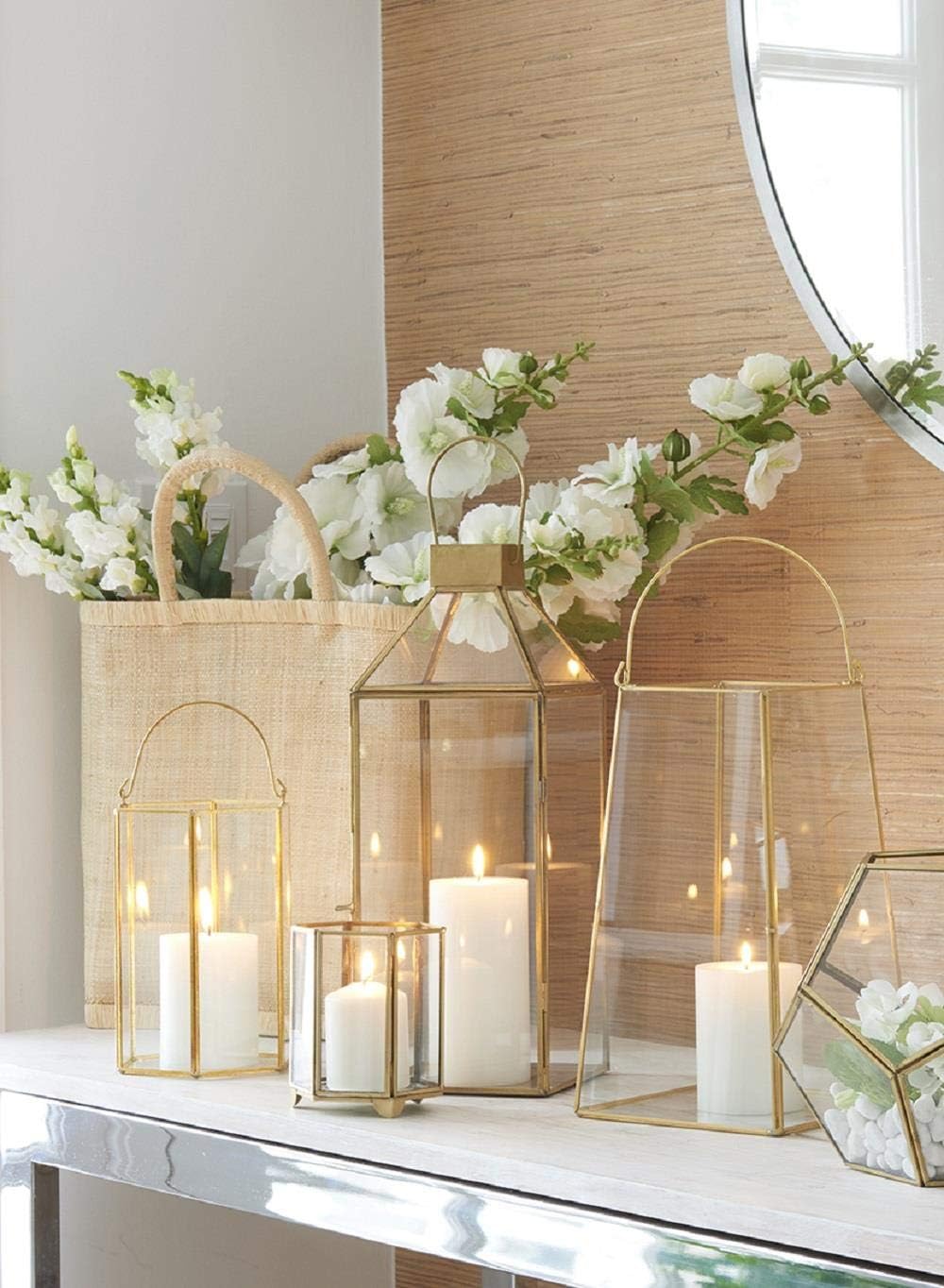 Serene Spaces Living Small Square Gold Lantern – 10" Tall Decorative Gold Lantern for Candles, Ideal for Weddings and