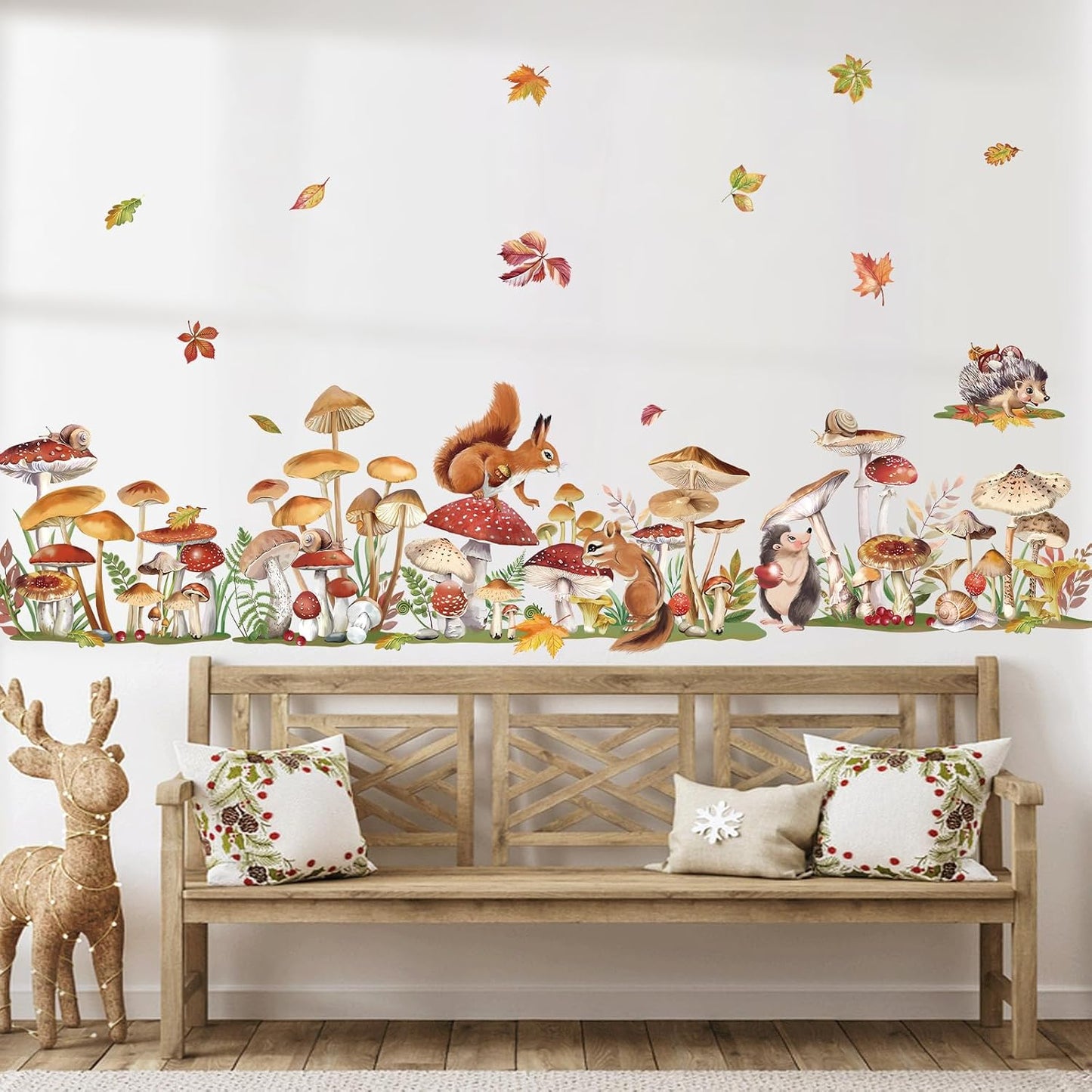 Mushroom Wall Decals Woodland Squirrel Grass Spring Baseboard Skirting Line Wall Stickers Bedroom