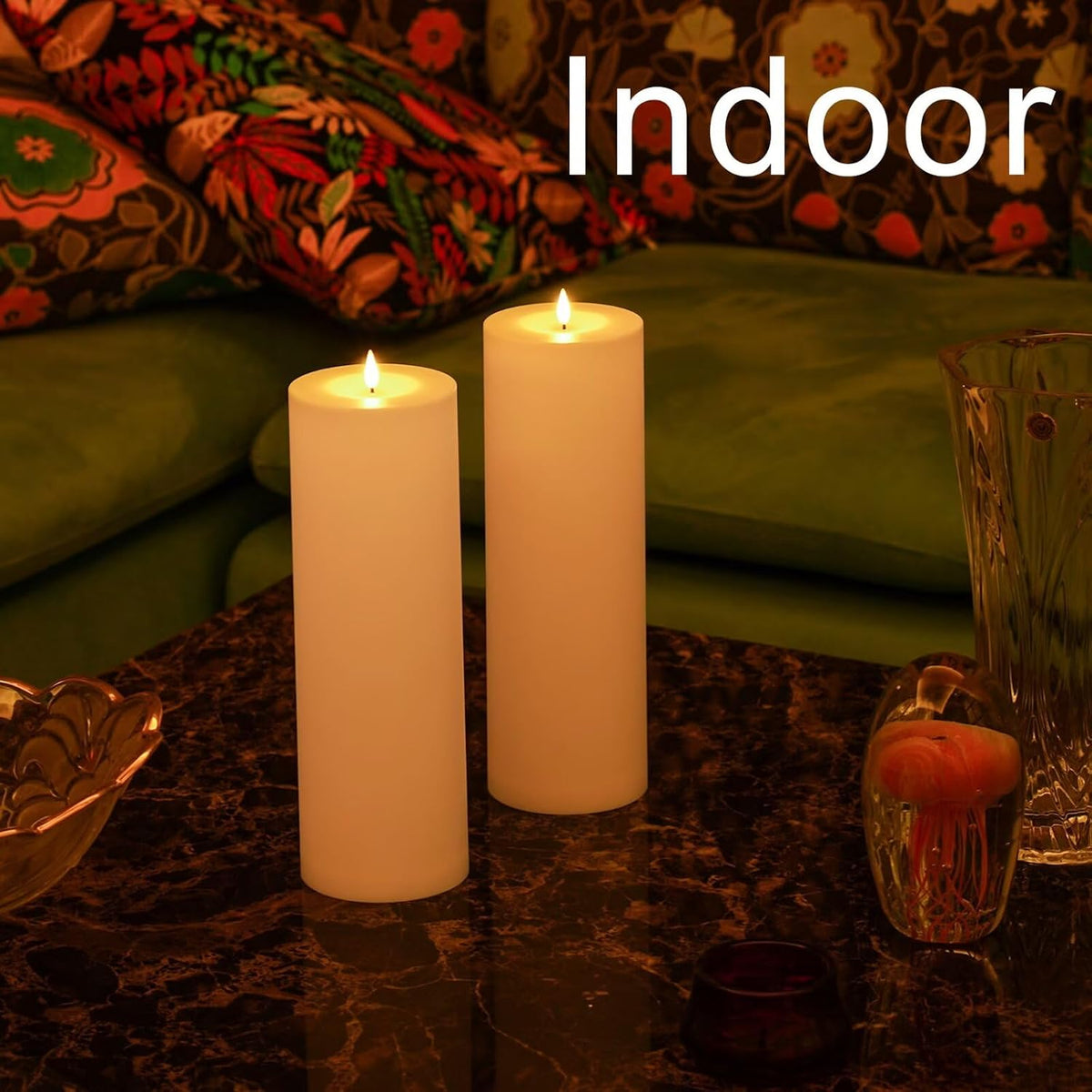 Large Flameless LED Candles Outdoor: 12" x 4" Battery Operated Pillar Candles Flickering with Timer Waterproof Fake