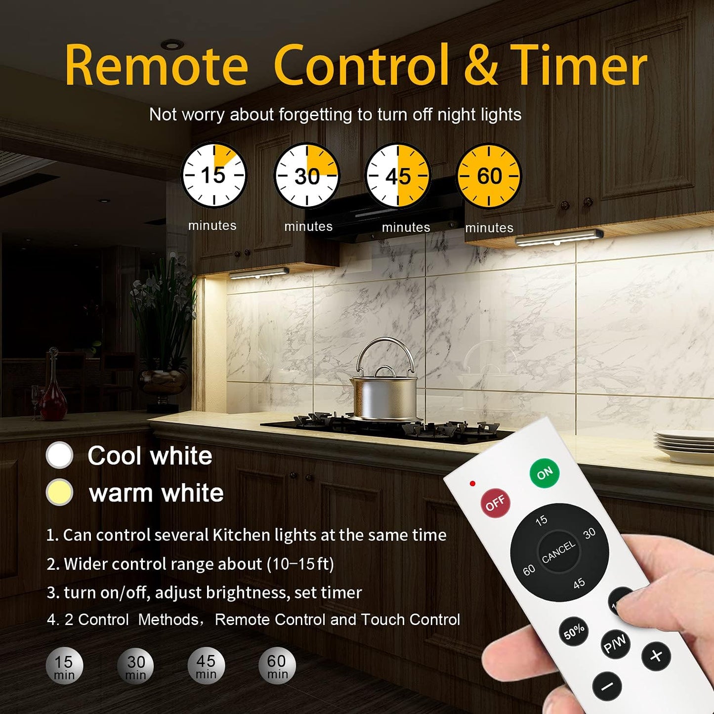 Remote Control Under Cabinet Lighting Wireless 6 Pack, 20-LED Dimmable Closet Lights Rechargeable Under Counter Light