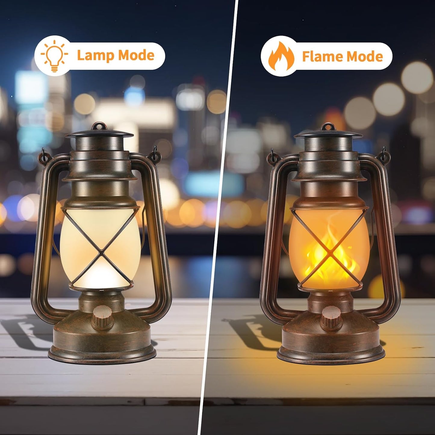 Outdoor Lanterns Waterproof Hanging Vintage LED Camping Lamps with Dancing Flame Non-Solar Remote Control Light