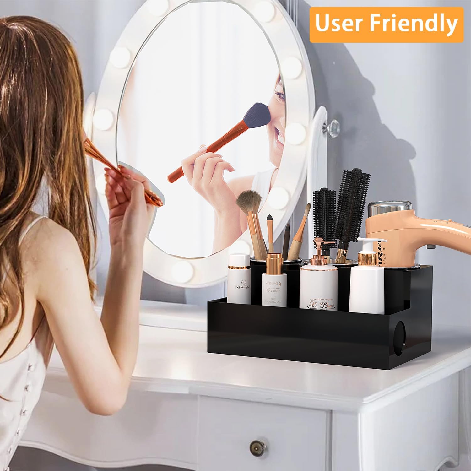 Hair Tool Organizer, Black Acrylic Hair Dryer Holder | Bathroom Supplies Countertop Blow Dryer Holder, Vanity Caddy