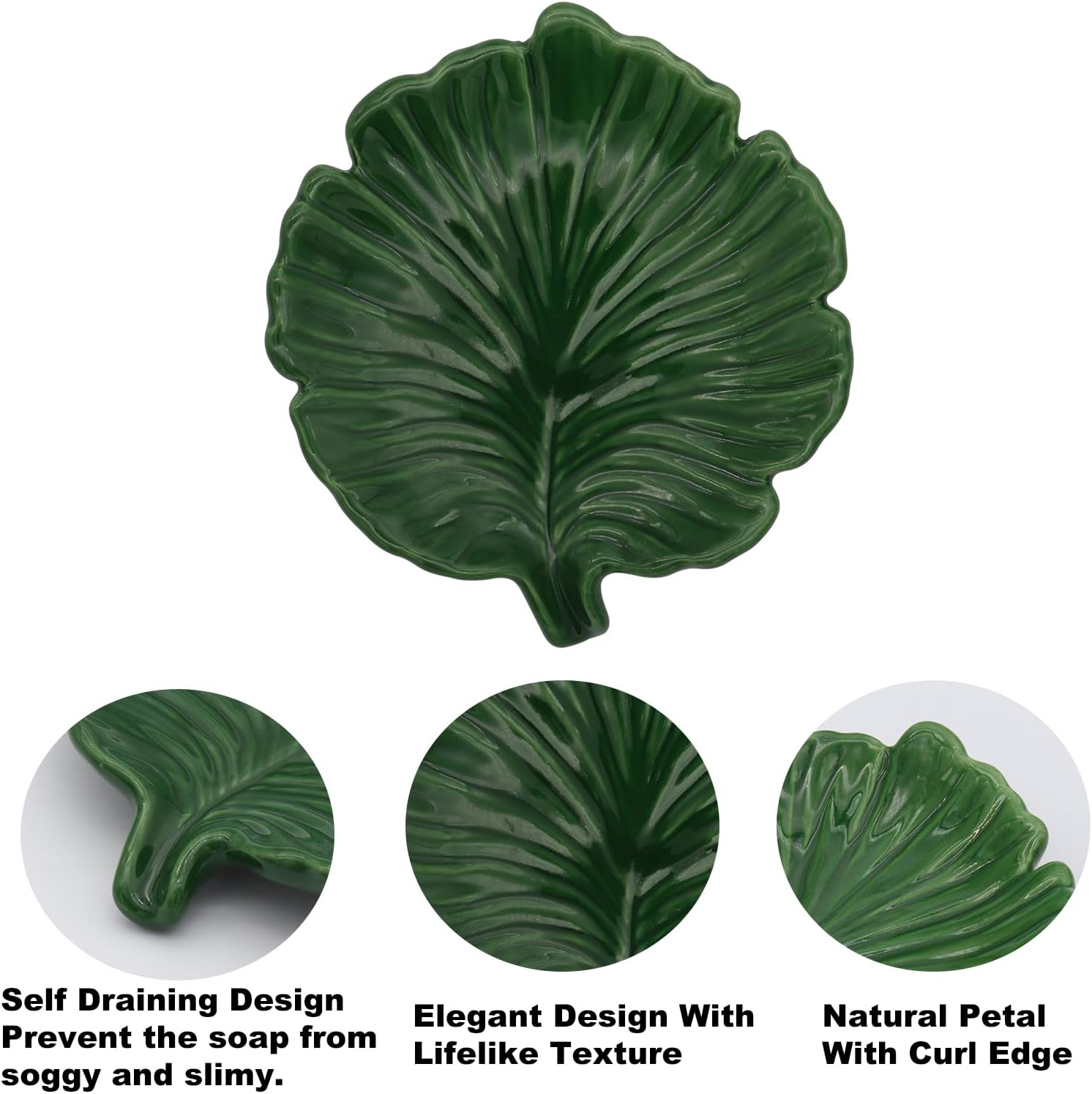 Ceramic Soap Dish Holder in Palm Leaf Style / Green