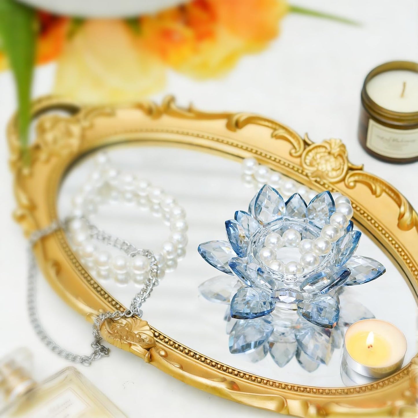 Crystal Lotus Jewelry Tray / 4.4" - Blue
