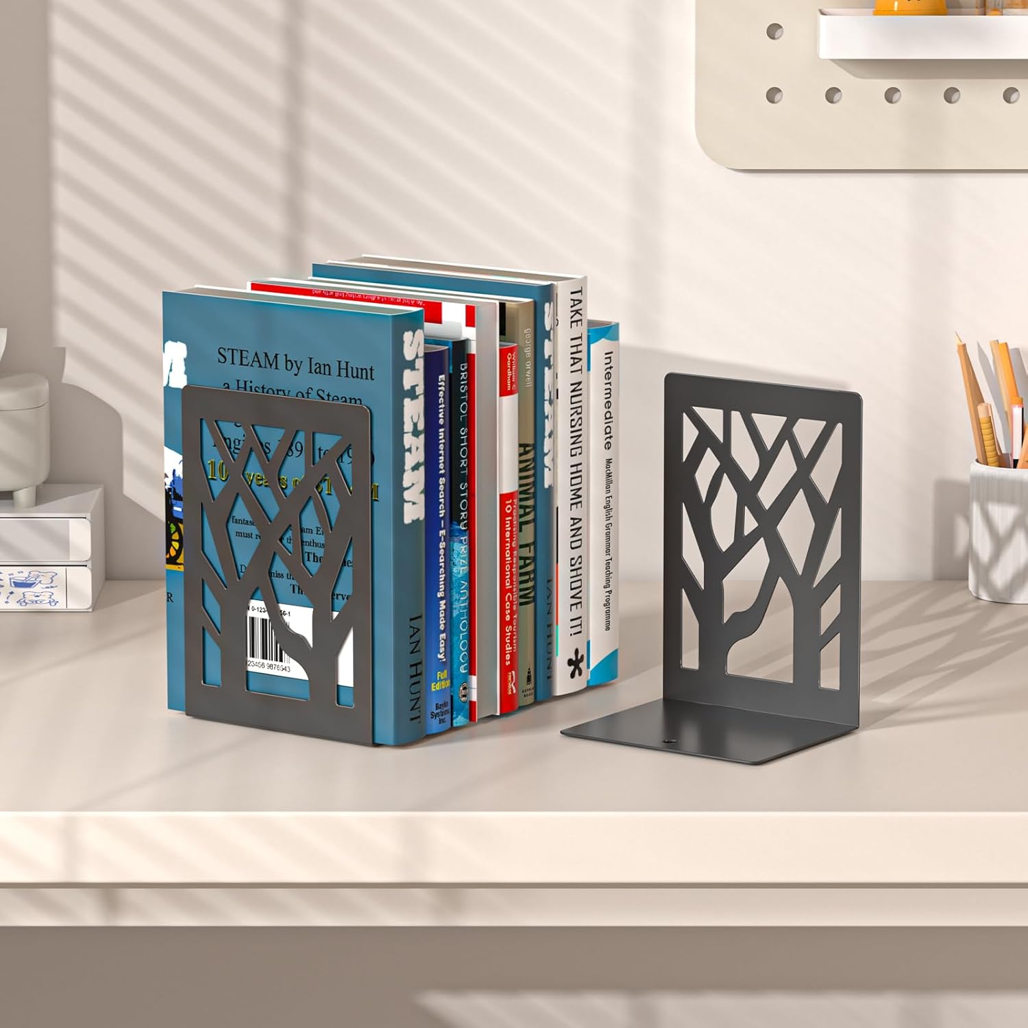6-Piece Modern Metal Bookends / Black Bookend 3 Pairs