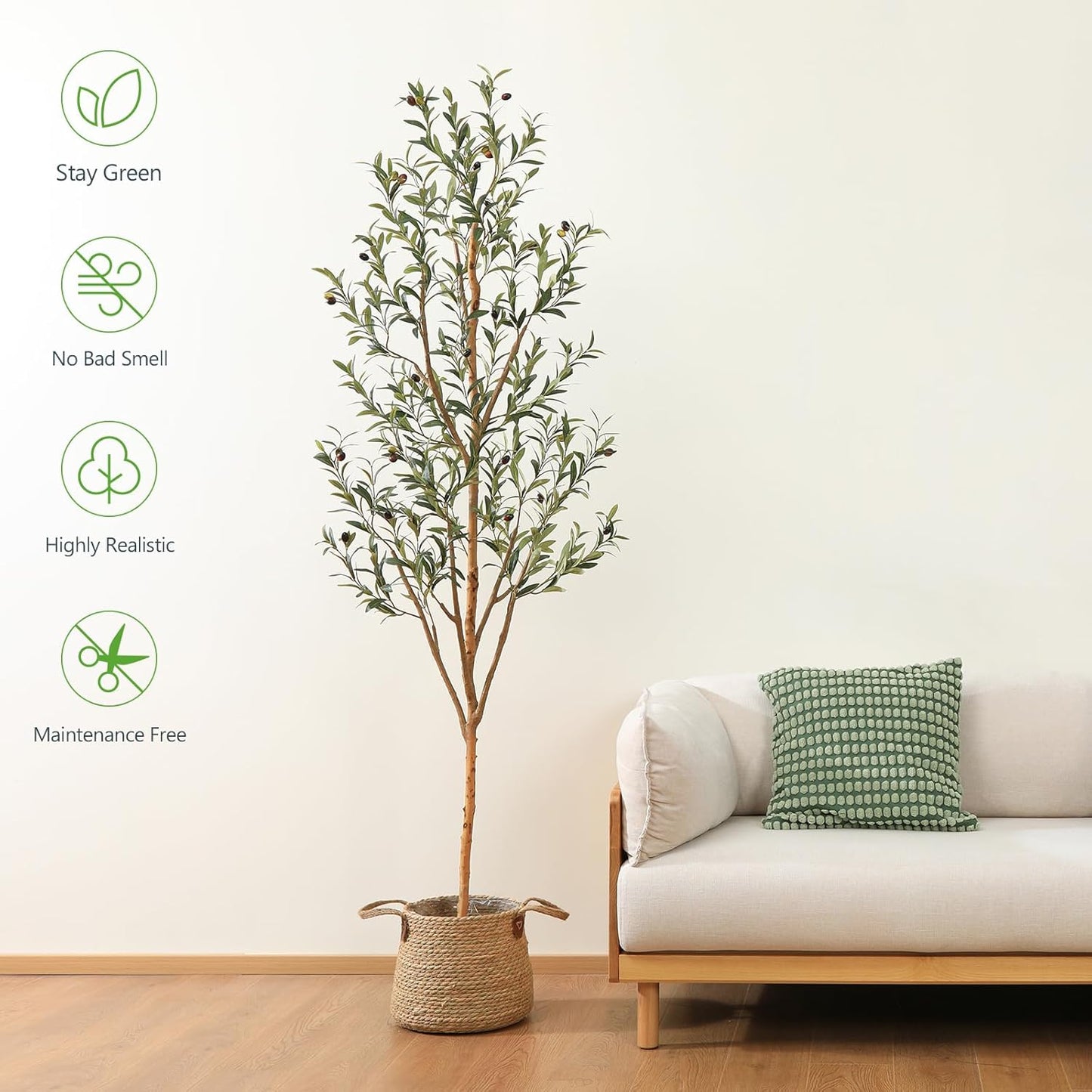 Wood Branches / Artificial Olive Tree Tall Faux Silk Plant / 7ft / 7 Inch