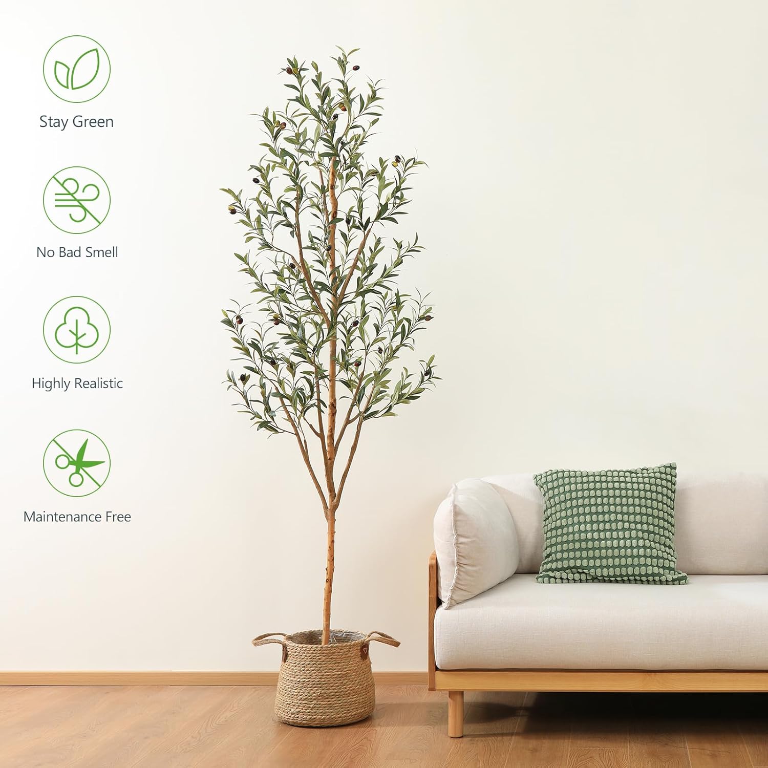 Wood Branches / Artificial Olive Tree Tall Faux Silk Plant / 7ft / 7 Inch