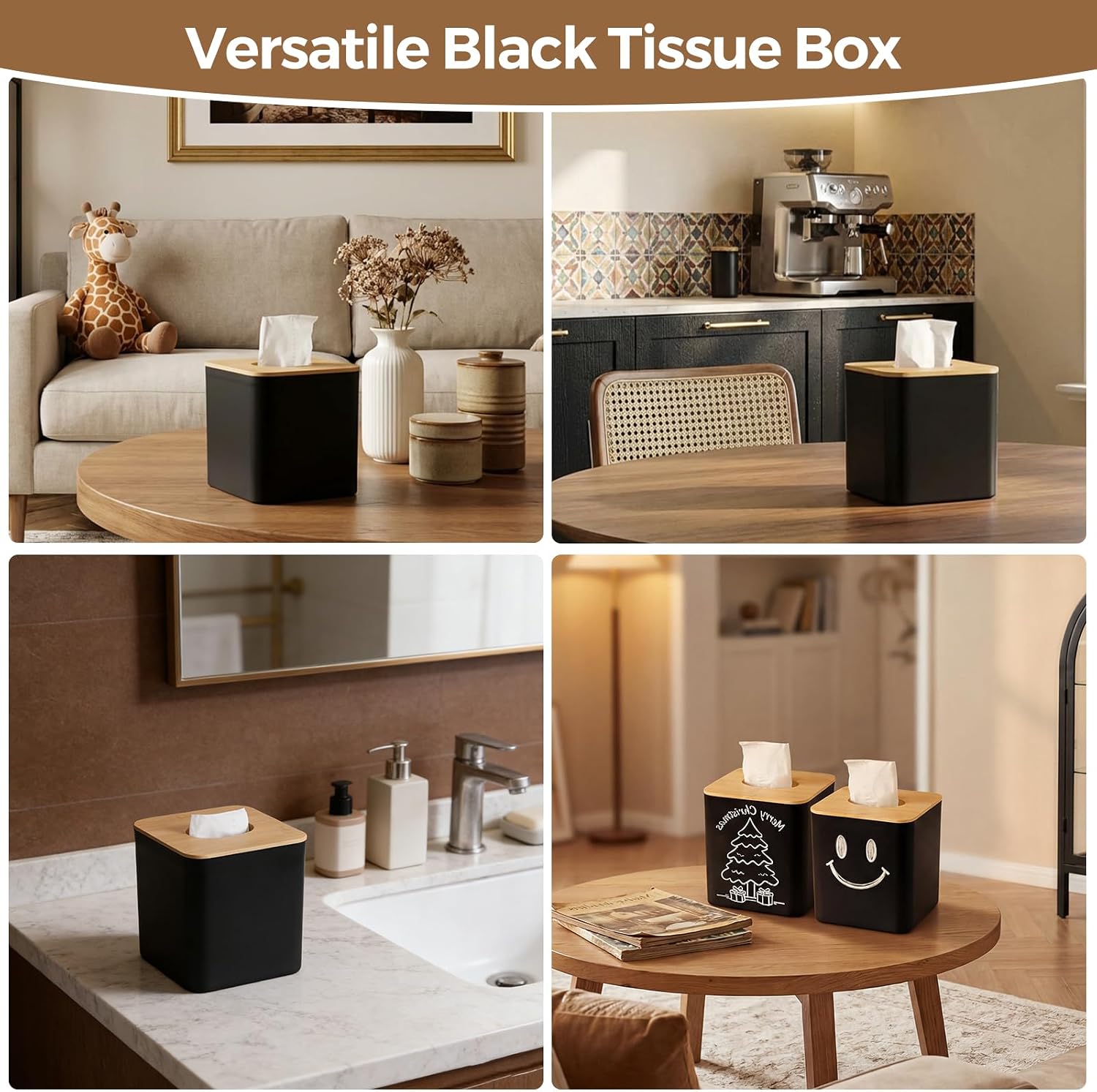 Tissue Box Cover / Black / 5.5" Square