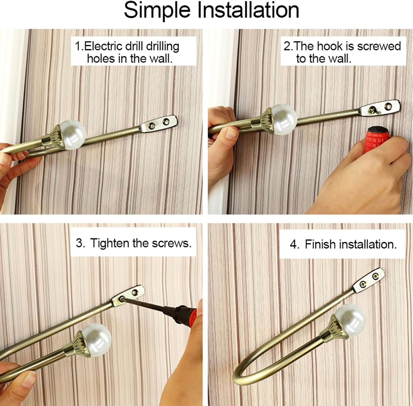 6 Pack Curtain Holdbacks Wall Mounted Curtain Tiebacks Hooks Plastic Pearl U Shape Curtain Tiebacks with Screws Curtain