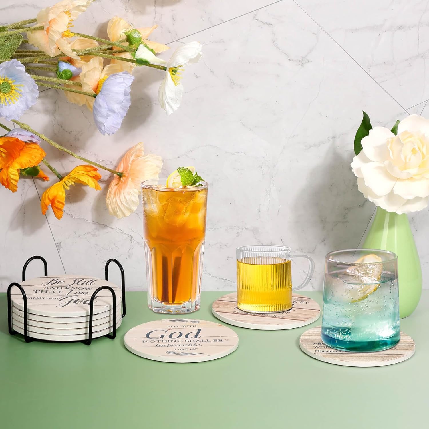 Holder / Absorbent Drink Coasters / Set of 8