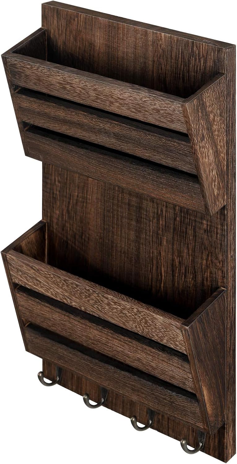Mail Holder / 4 Key Hooks / Dark Brown
