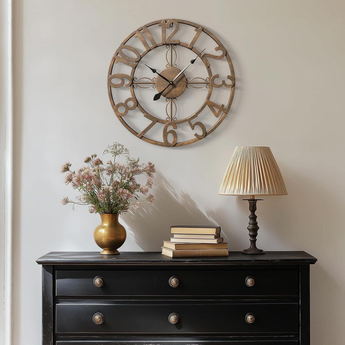 Cuspin Wall Clock for Living Room Decor 16 Inch Bronze Metal Wall Clock | Battery operated, Silent non ticking, Arabic