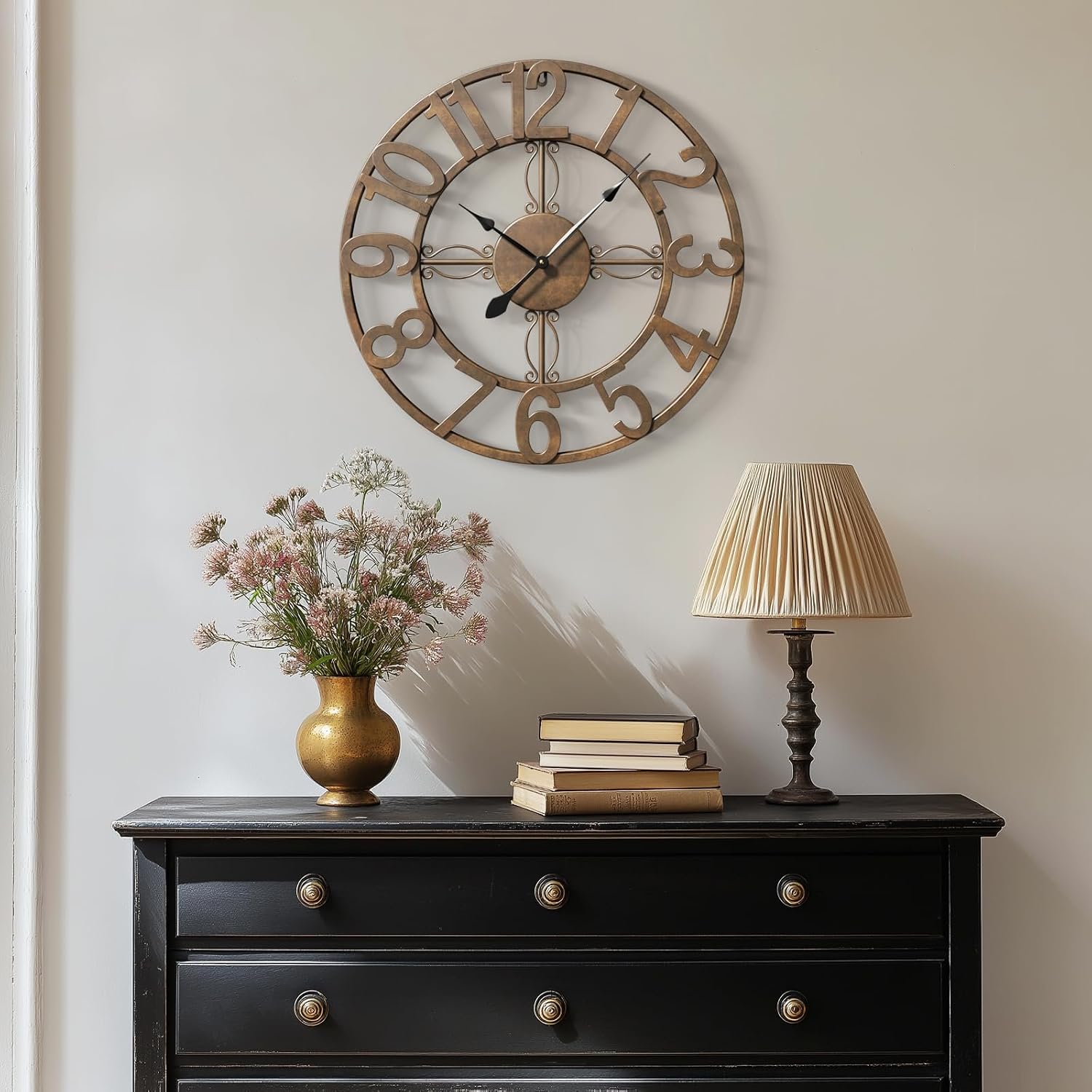 Cuspin Wall Clock for Living Room Decor 16 Inch Bronze Metal Wall Clock | Battery operated, Silent non ticking, Arabic