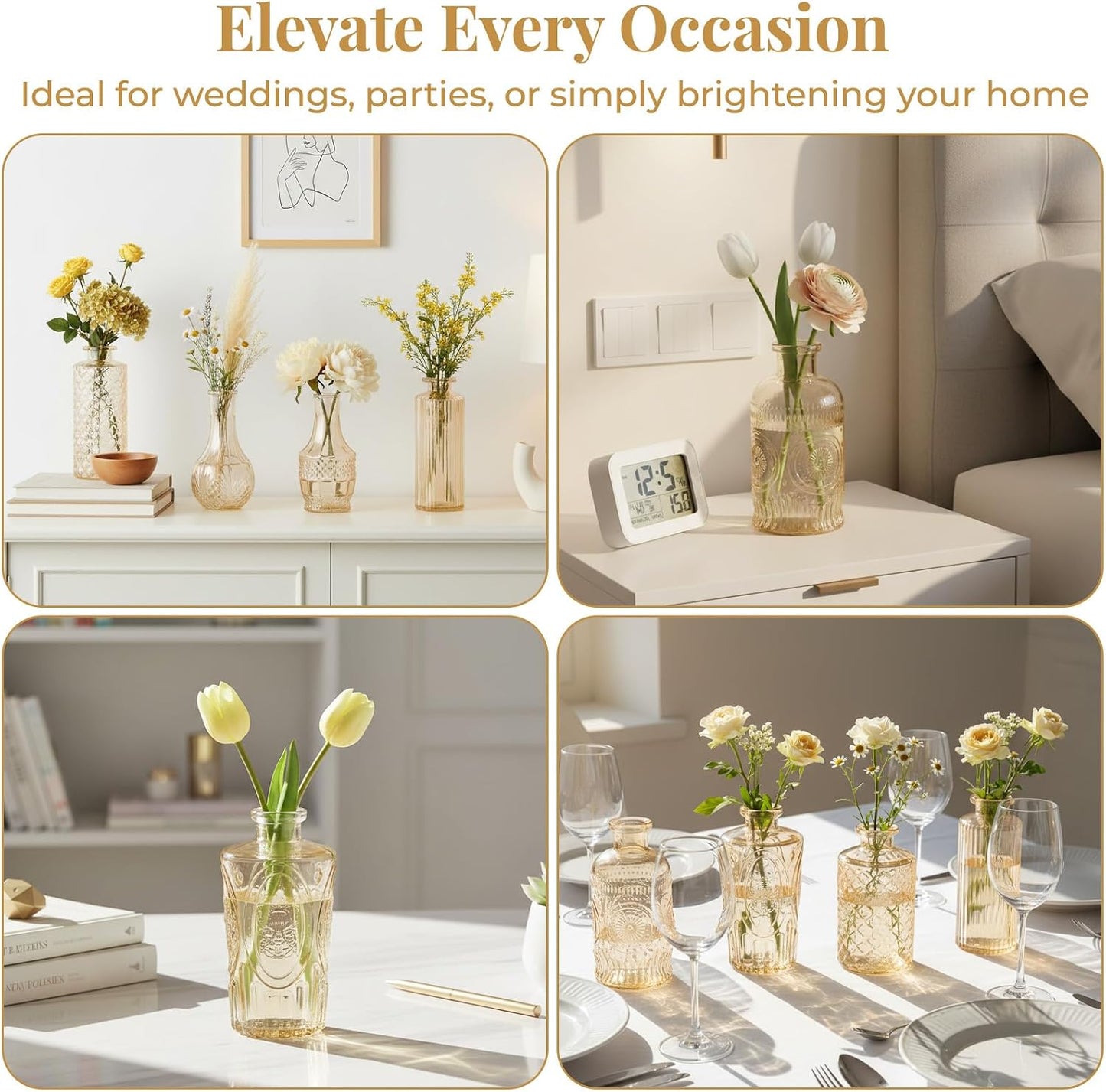 Glass Vase / Flower Vases / Gold / Set of 12