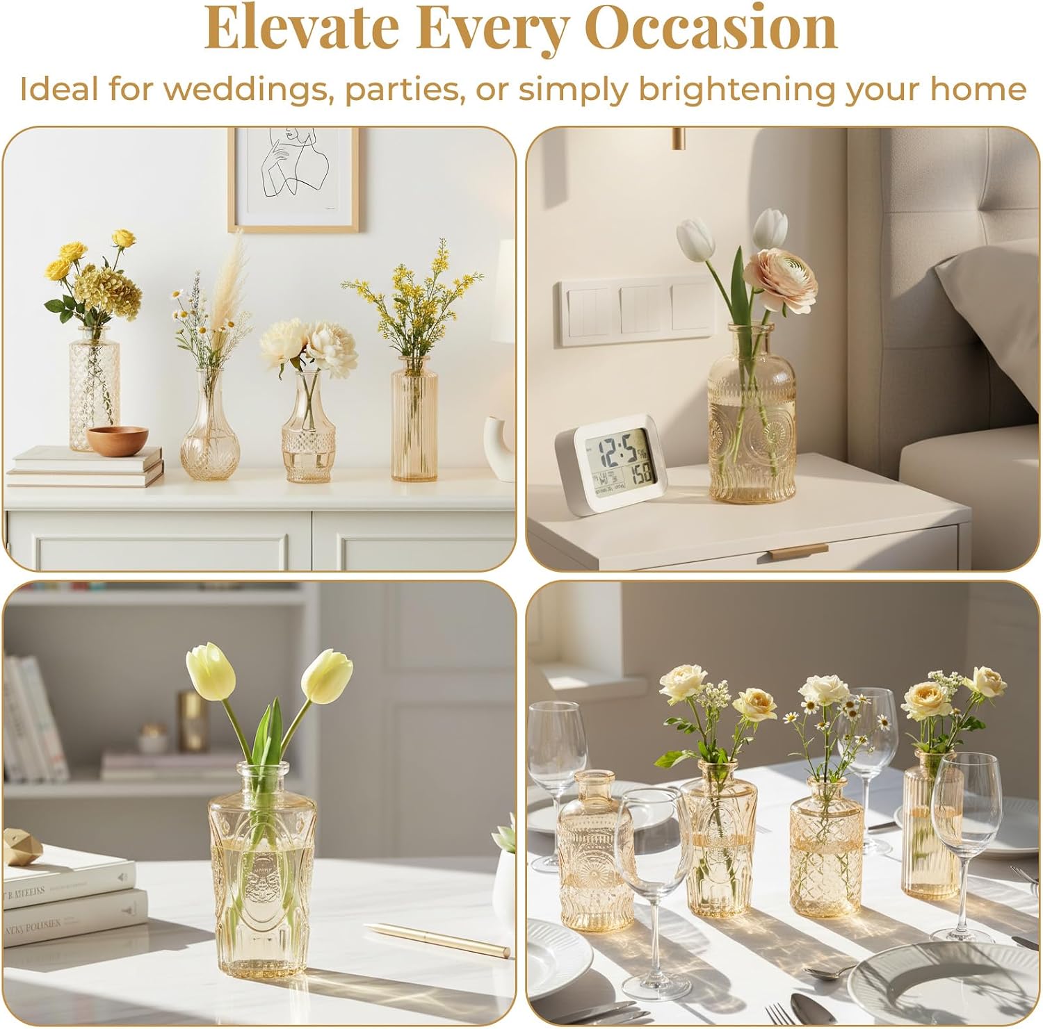 Glass Vase / Flower Vases / Gold / Set of 12