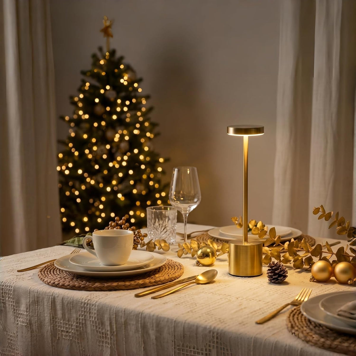 Cordless Table Lamp Set of 2, Gold Rechargeable Table Light | 5000mAh Battery Wireless 3 Color Dimmable Touch Lamp