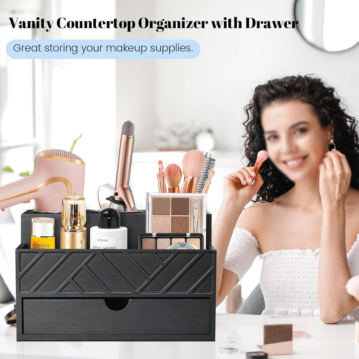 Hair Tool Organizer, Hair Dryer Holder with Drawer, Bathroom Countertop Organizer for Bathroom Accessories, Blow Dryer
