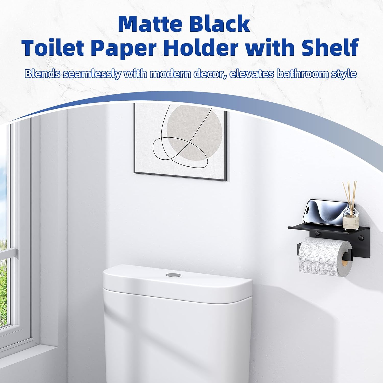 APLusee Matte Black Toilet Paper Holder with Storage Shelf, Wall Mounted | Rustproof 304 Stainless Steel, 2-in-1