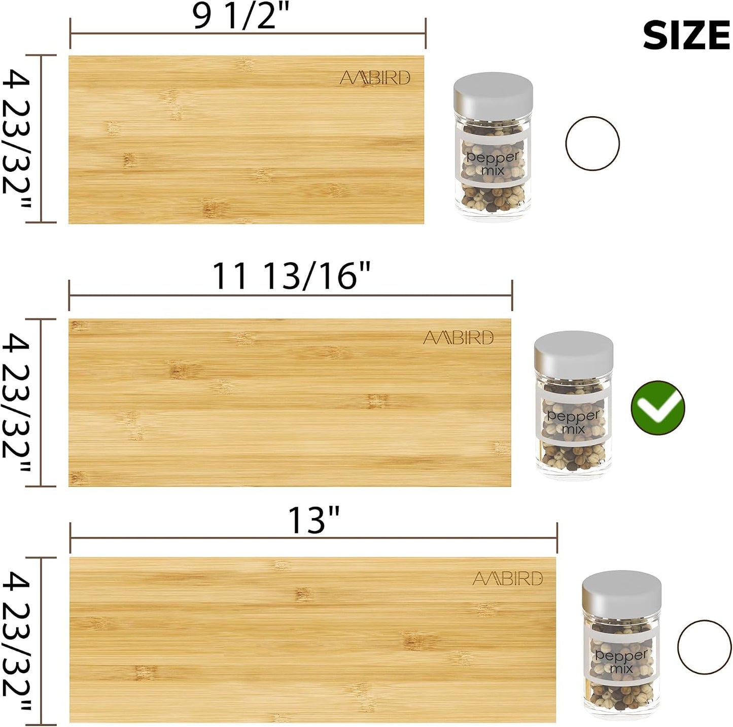 AMBIRD Bamboo Spice Drawer Organizer with Non-slip Mat,4 Tier - 2 Set Jar Spice Rack Tray From 12''to 24'',Hold up 48