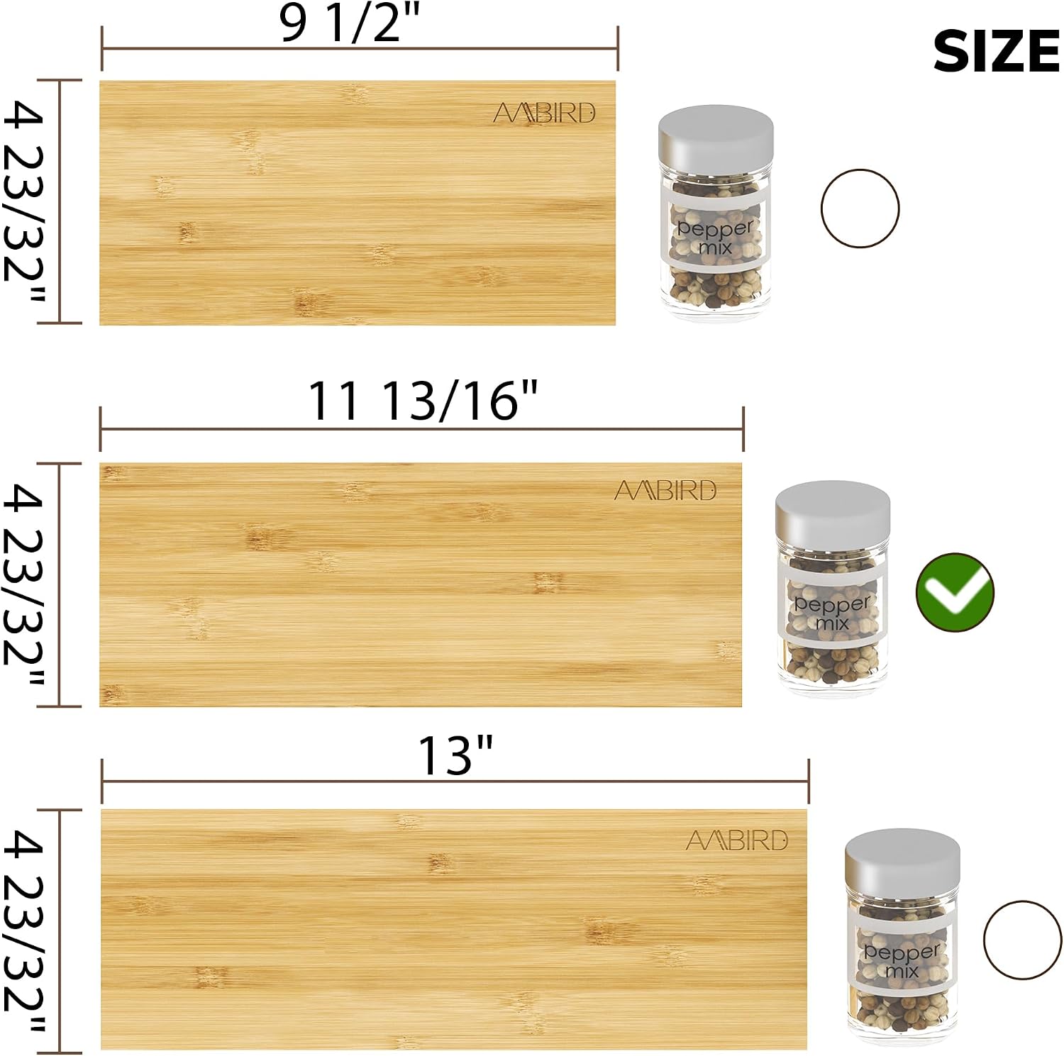AMBIRD Bamboo Spice Drawer Organizer with Non-slip Mat,4 Tier - 2 Set Jar Spice Rack Tray From 12''to 24'',Hold up 48