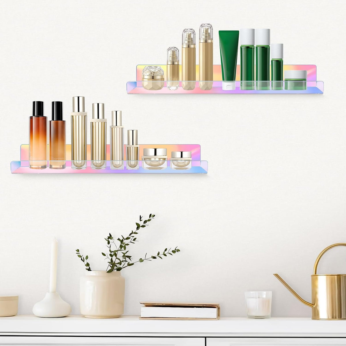Dezzer 4 Pack Acrylic Shelves for Wall, 15" Acrylic Floating Shelves for Bathroom Bedroom, Invisible Bookshelf Wall