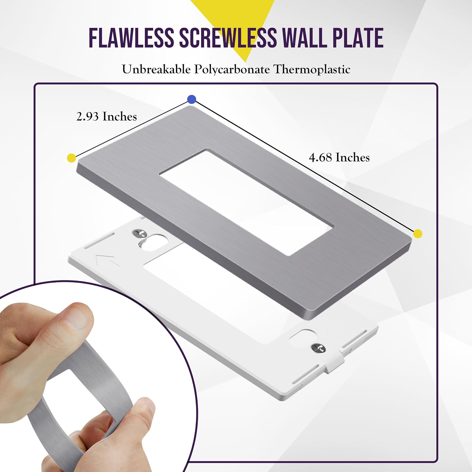 ENERLITES 1-Gang Brushed Silver Screwless Decorator Wall Plate Outlet Cover | 10 Pack, Size 4.68" x 2.93", Fits light