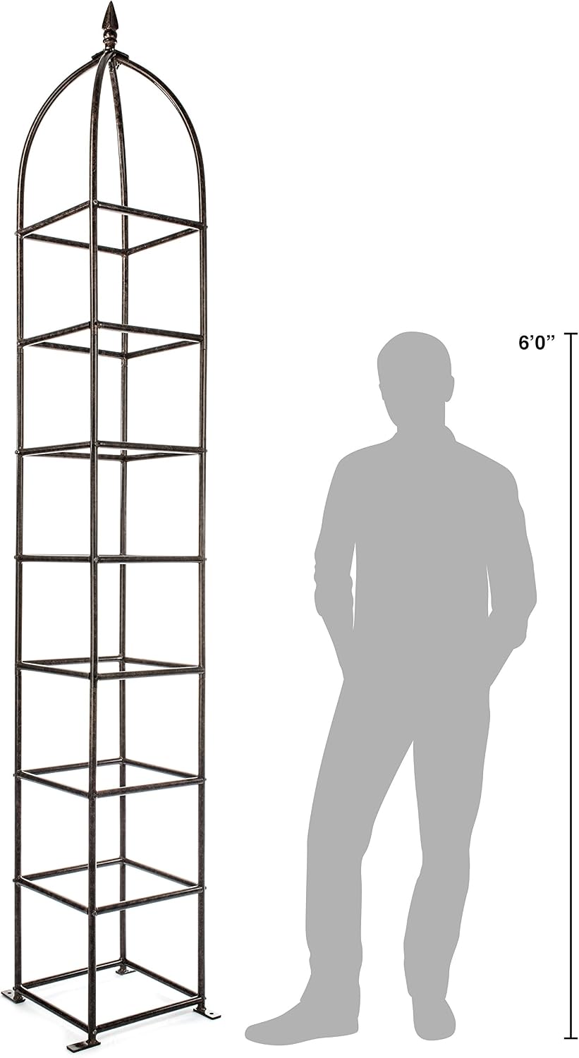 H Potter 8 Ft Garden Obelisk Trellis - Metal Rose Tower & Ground Stakes | Heavy Duty, Iron Climbing Clematis Structure