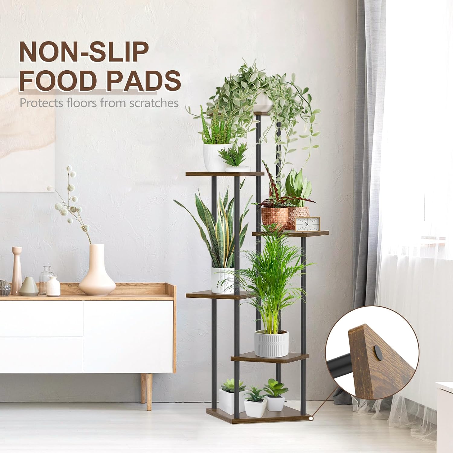 Oppro Plant Stand Indoor Outdoor, 6 Tier Corner Tall Metal Wood Shelf | Muti-Level Planter Holder, Sturdy Large