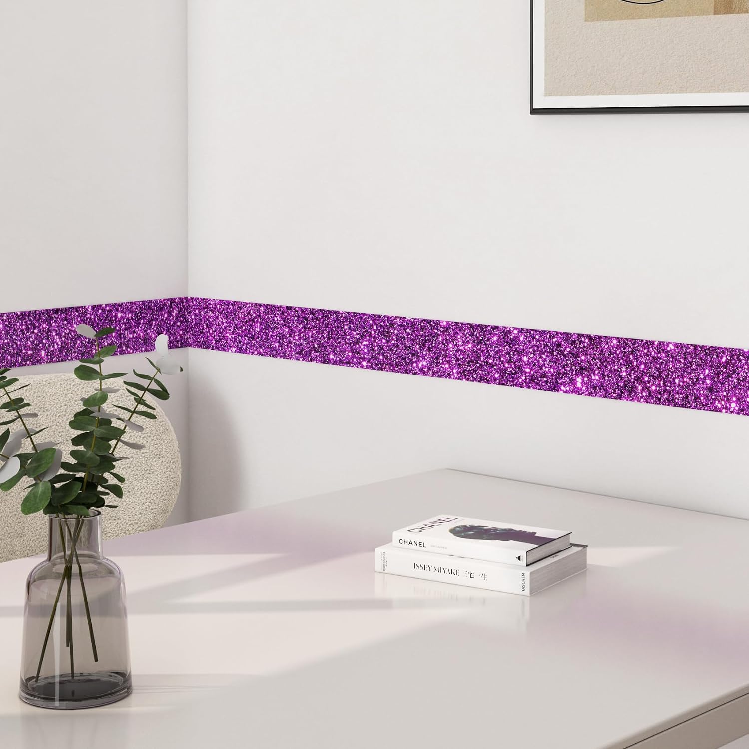 Violet Glitter Wallpaper Border Peel and Stick Wall Border Trim Removable Room / 3.9 x 200 / Purple