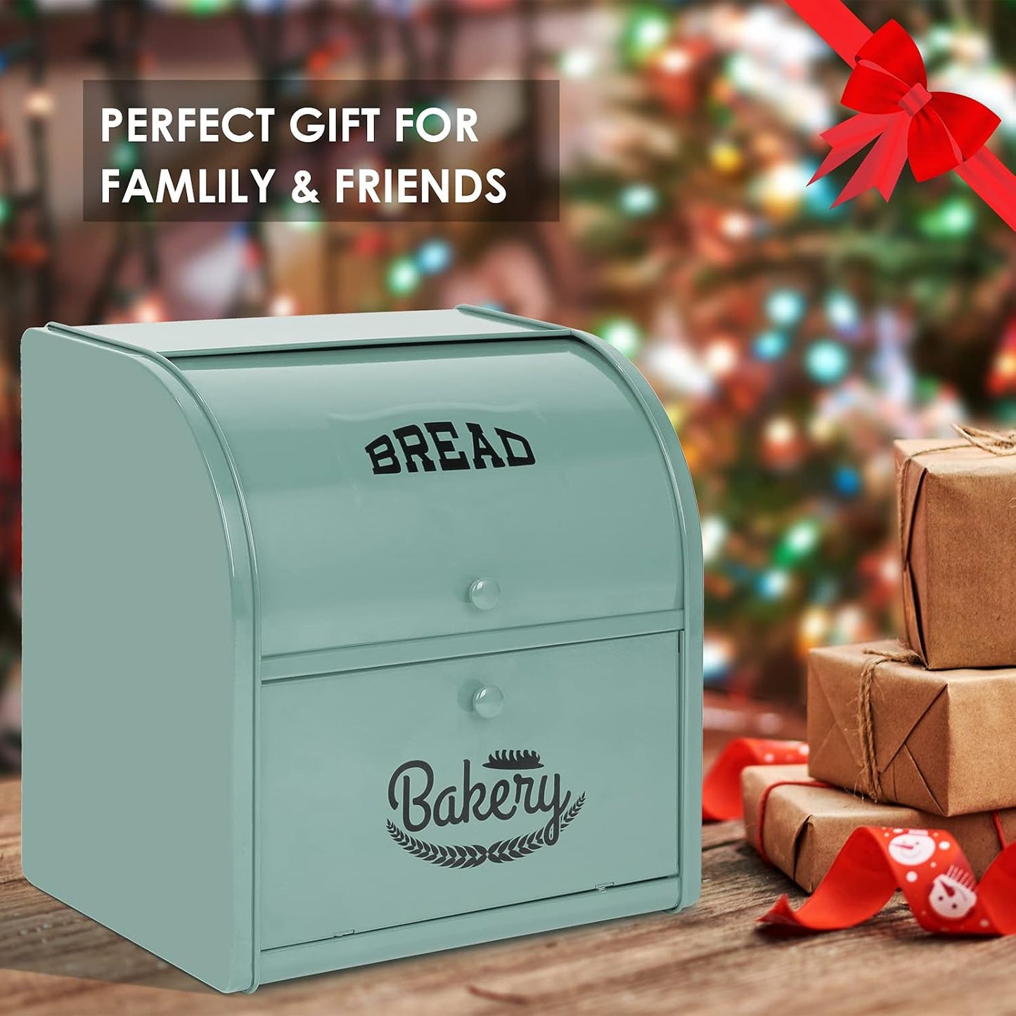 Stainless Steel Bread Box, 2 Layer Roll Top Bread Boxes, Large Capacity Food Storage Container for Kitchen Counter