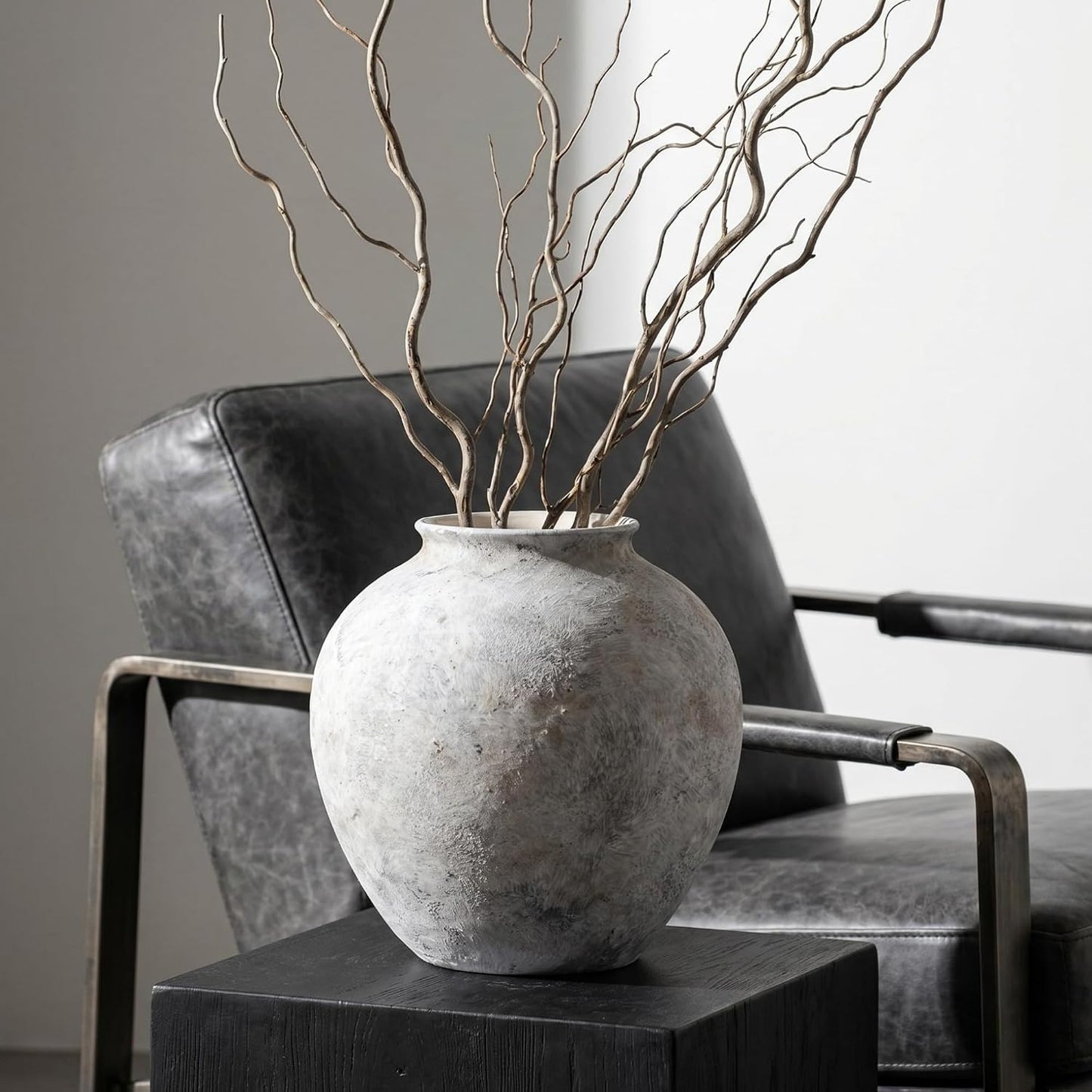 Aged Stone Rustic Ceramic Farmhouse Home Decor Dried Flower Vase / L Off-white / 8.3 Inch