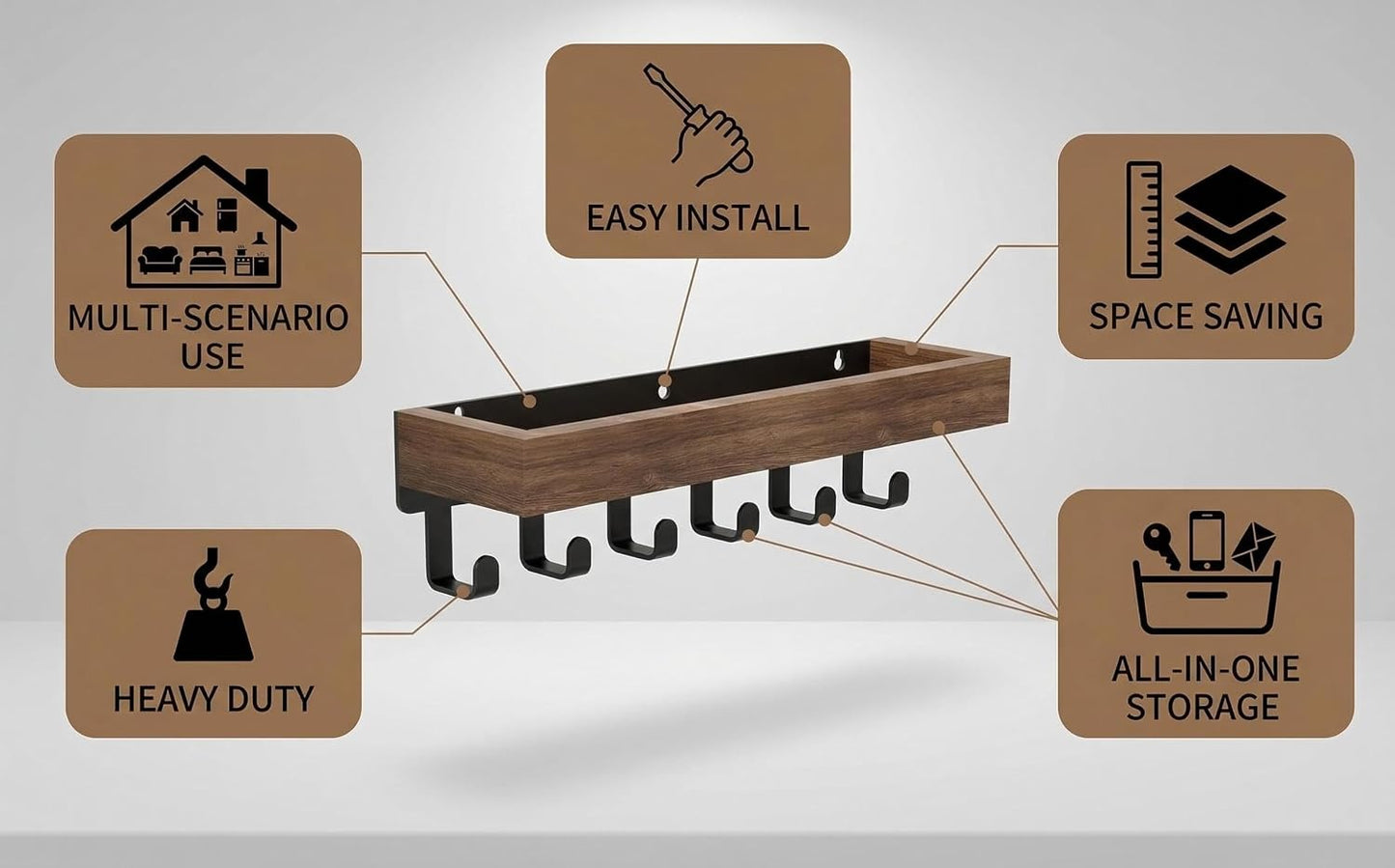 Wall Mount Key Holder / Natural Wood