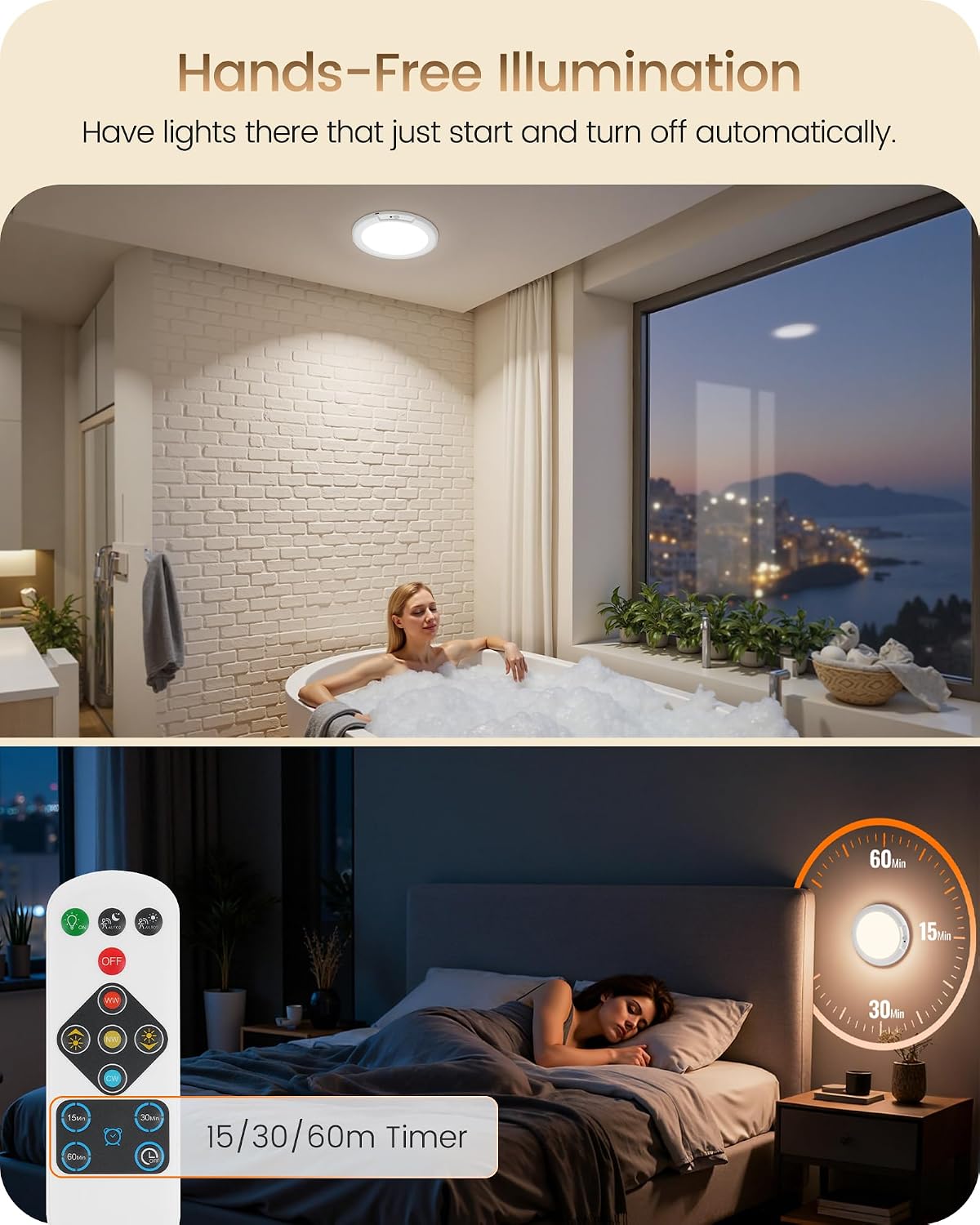 2 Pack Rechargeable Motion Sensor Ceiling Lights with Remote, Wireless Ceiling Light Battery Operated, Magnetic, 3CCT