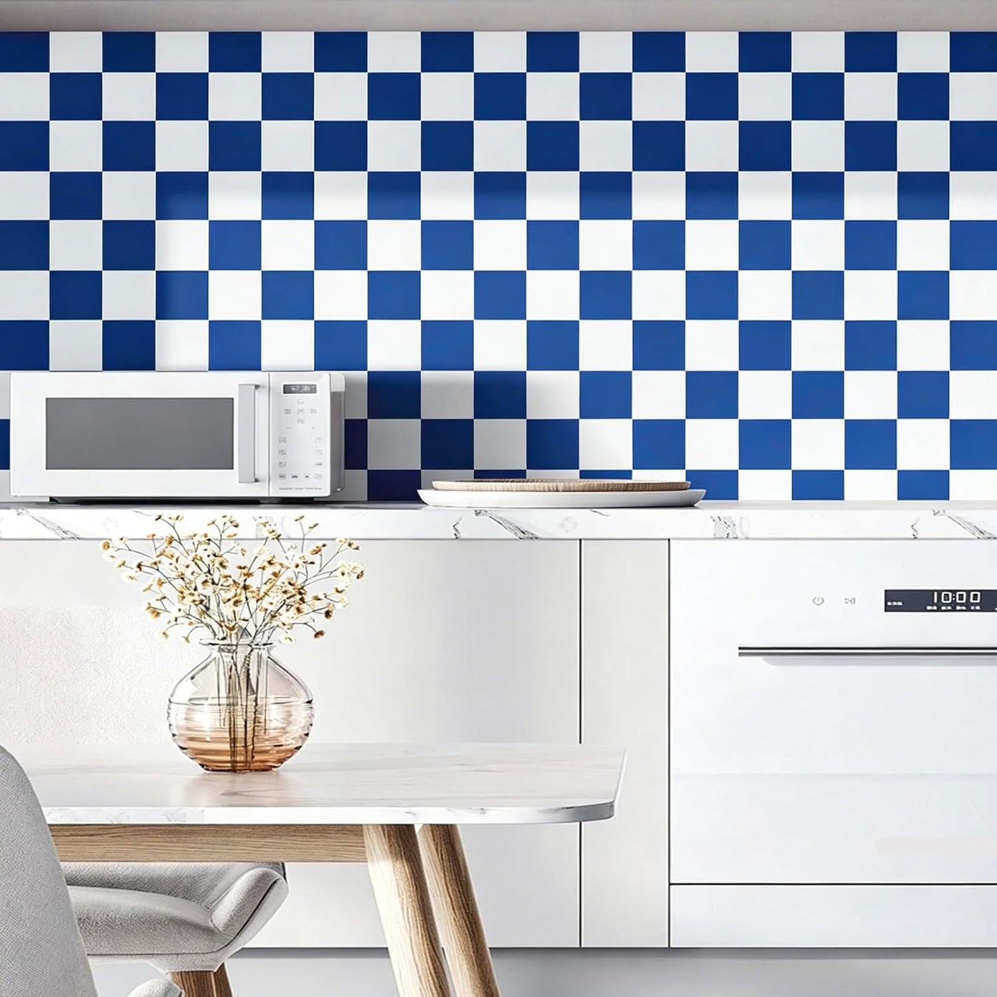 Checkered Peel and Stick Wallpaper Vintage Checker Wallpaper / 17.5 x 120 / Blue