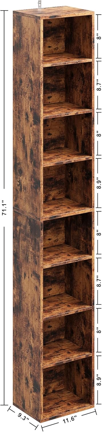 Floor Standing Display Storage Shelves in Tall / Vintage Brown / 71 Inch