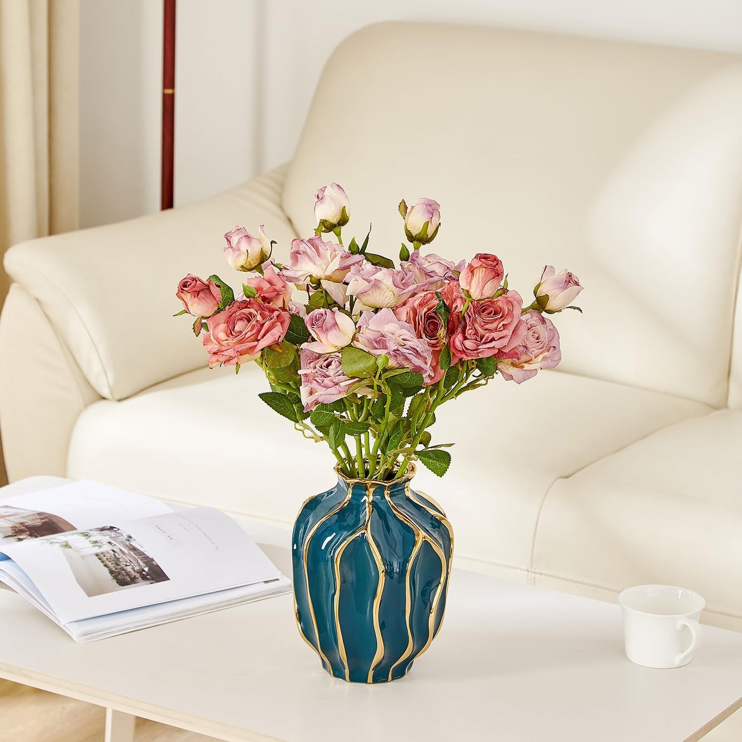 Decorative Ceramic Flower Vase / Peacock Blue-pomegranate-shaped