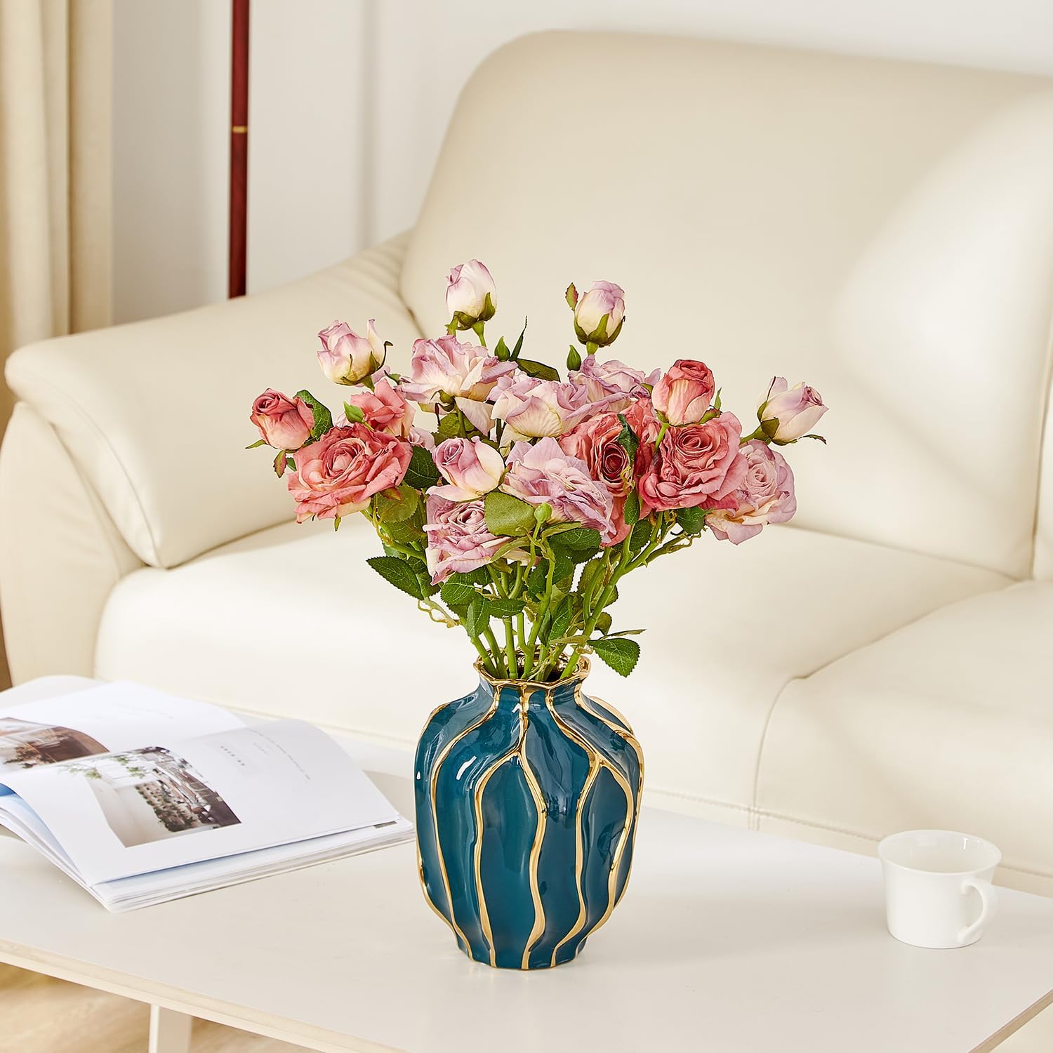 Decorative Ceramic Flower Vase / Peacock Blue-pomegranate-shaped